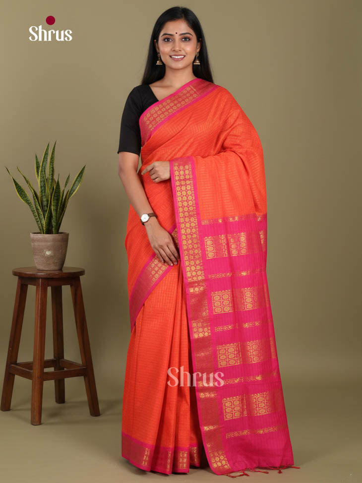 Orange & Pink- Kalyani Cotton Saree