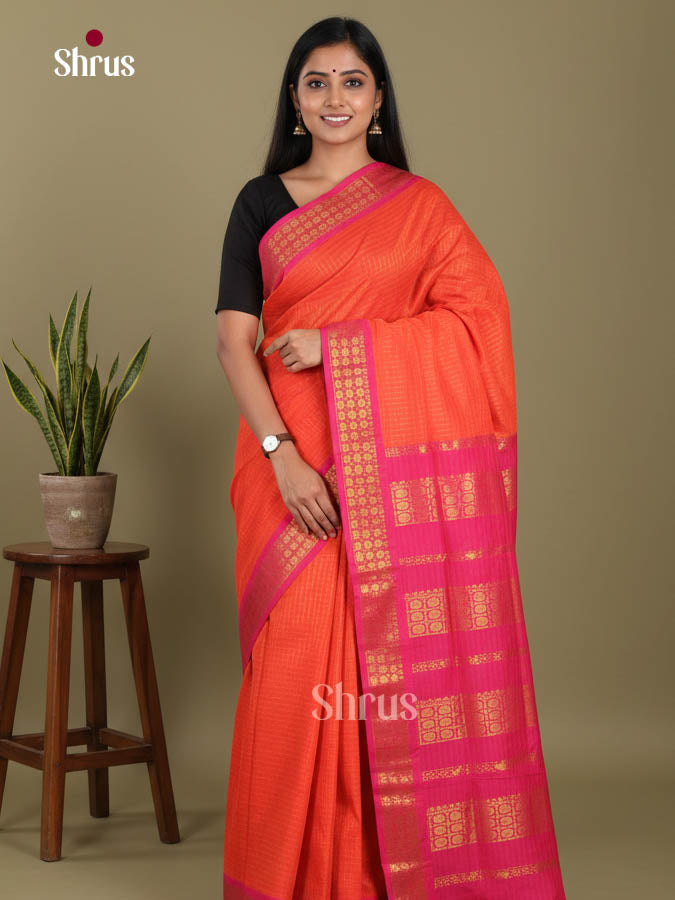 Orange & Pink- Kalyani Cotton Saree