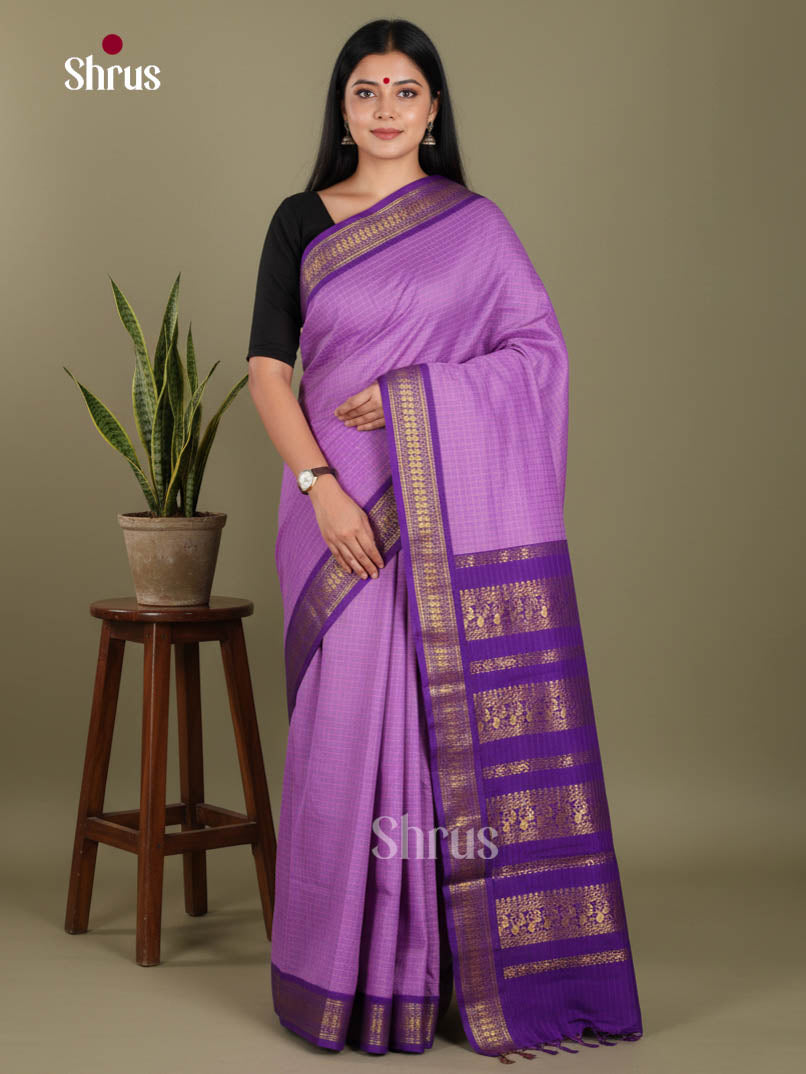 Lilac & Purple- Kalyani Cotton Saree - Shop on Shrus.com
