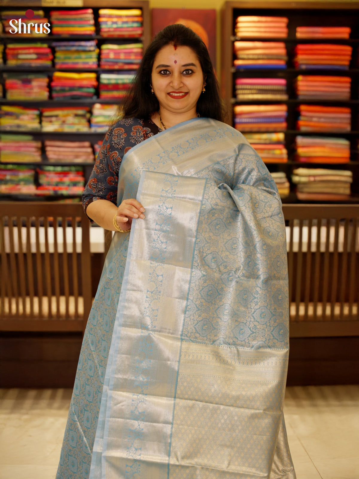 Blue(Single Tone) - Kanchipuram-halfpure Saree