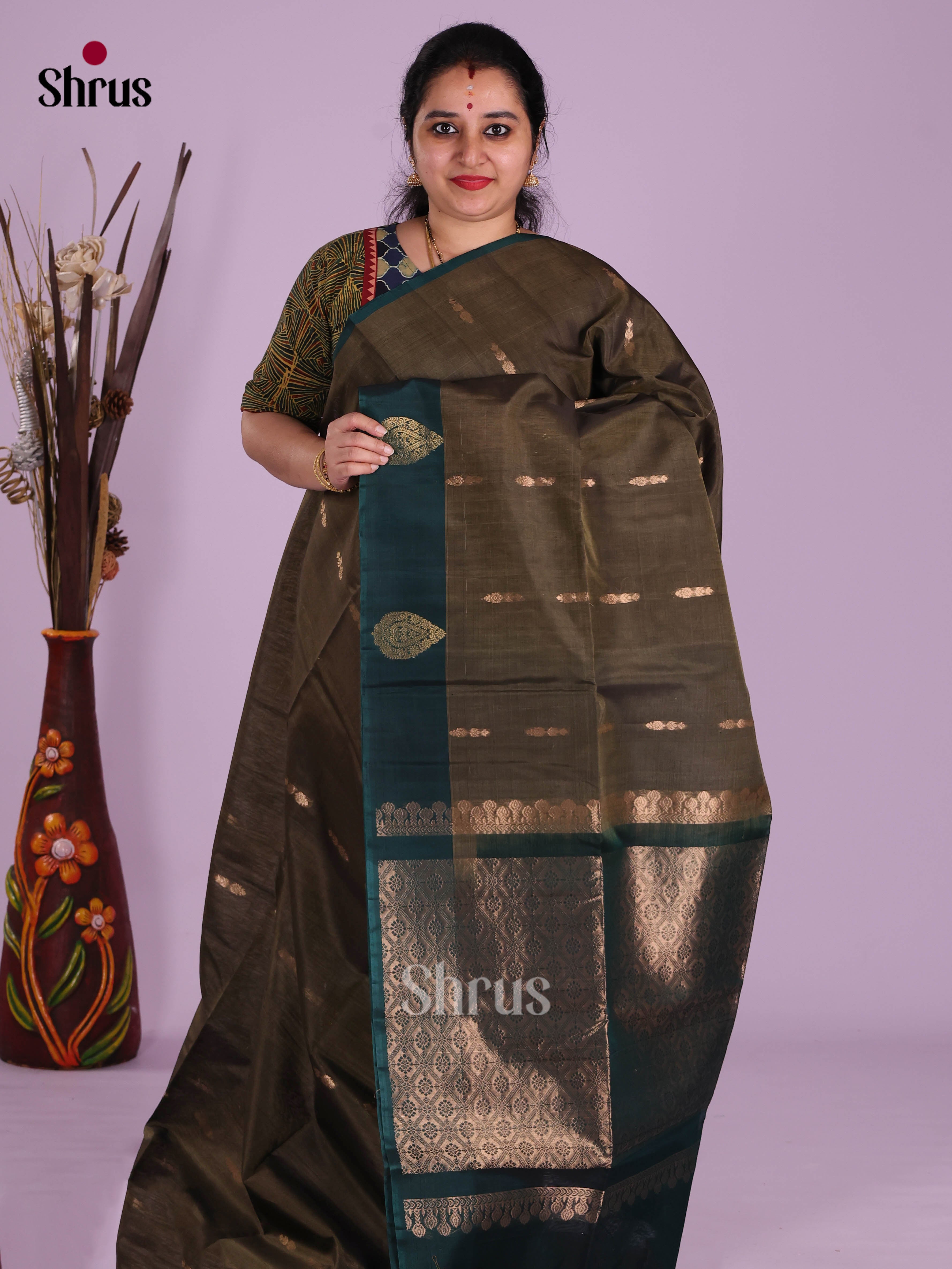 Dark Grey & Peacock Blue- Timeless Silk Cotton Saree