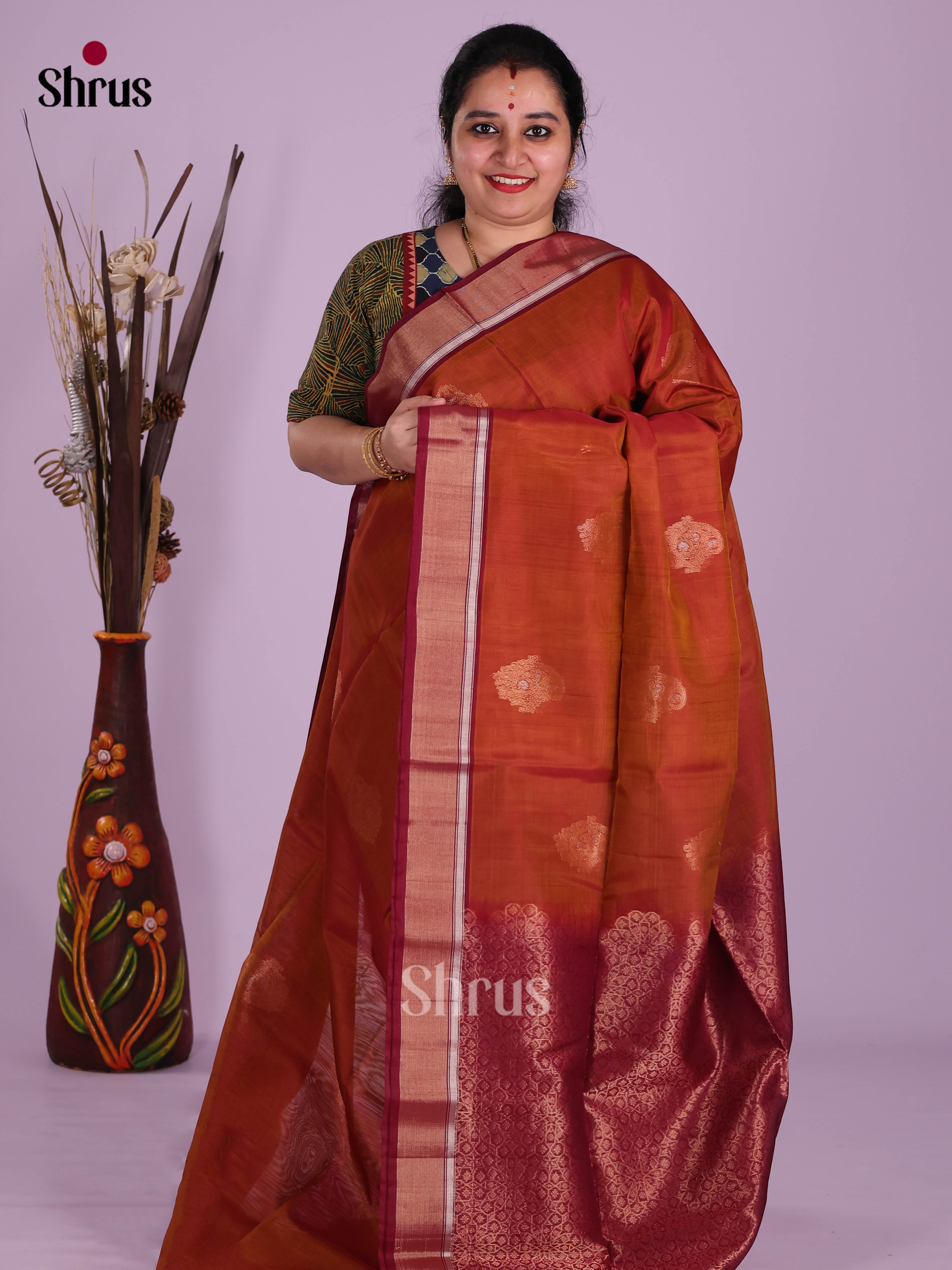 Rust & Maroon - Timeless Silk Cotton Saree - Shop on Shrus.com