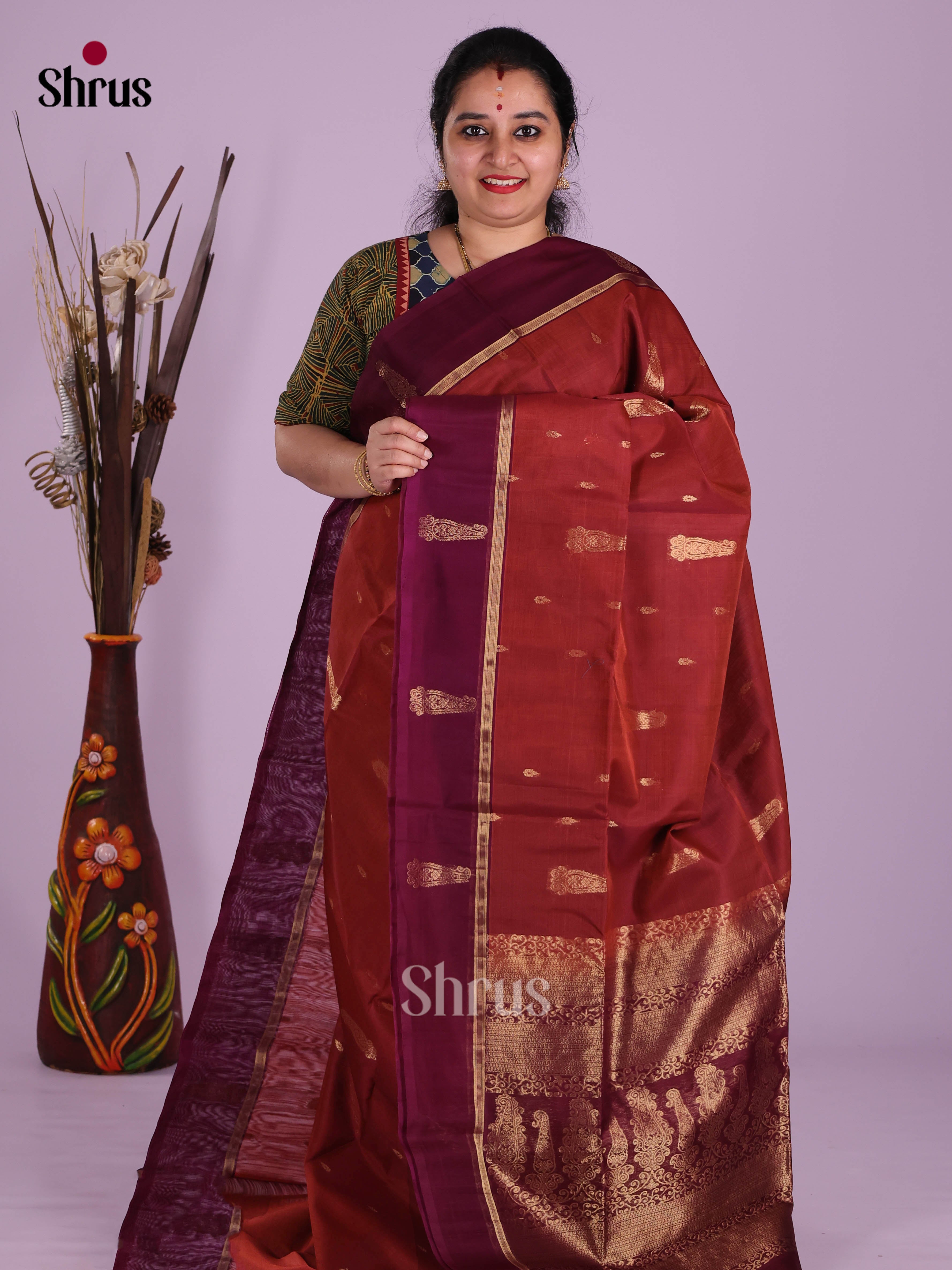 Rust & Maroon - Timeless Silk Cotton Saree - Shop on Shrus.com