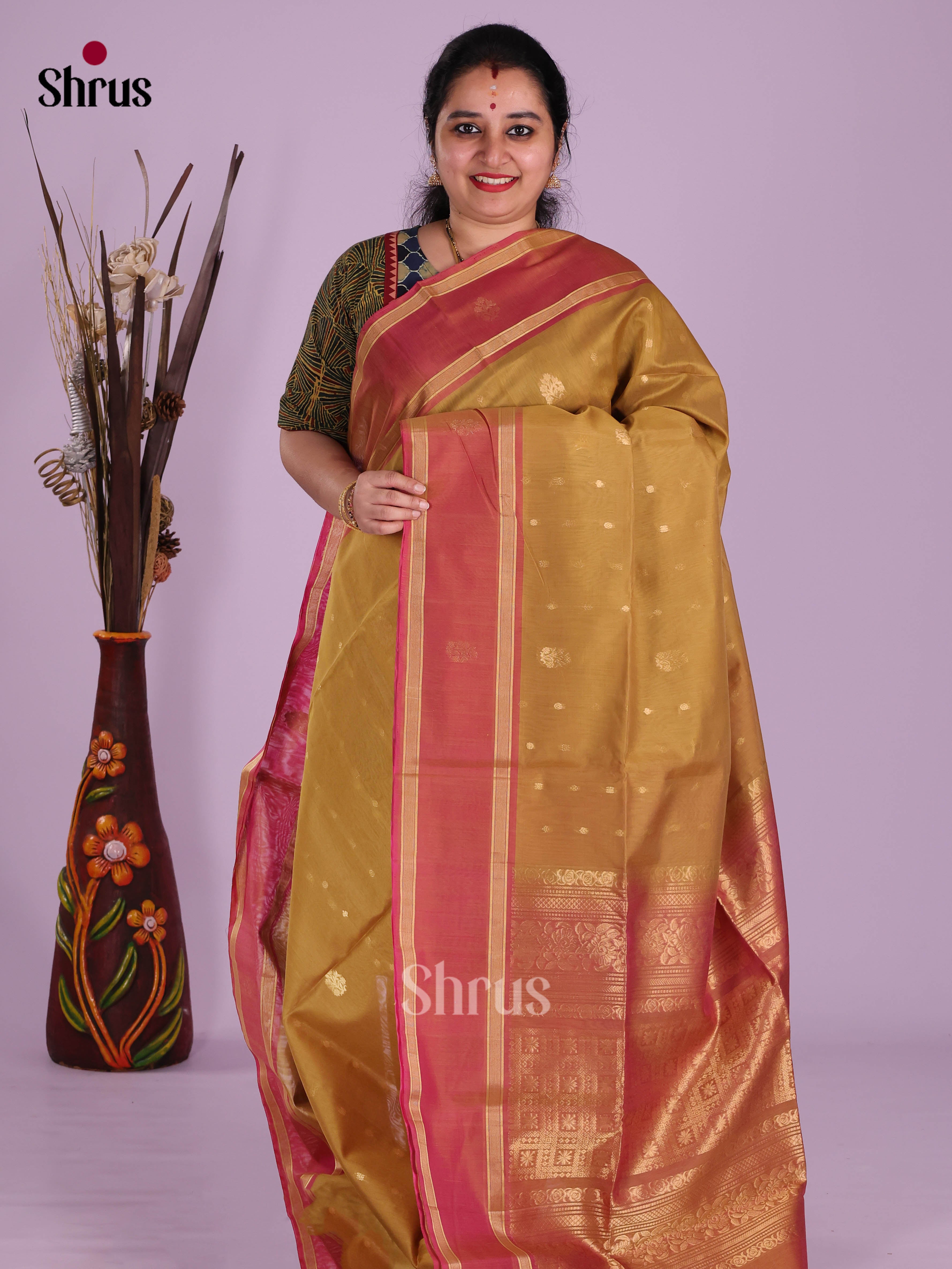 Double Shaded Green  & Orange- Timeless Silk Cotton Saree