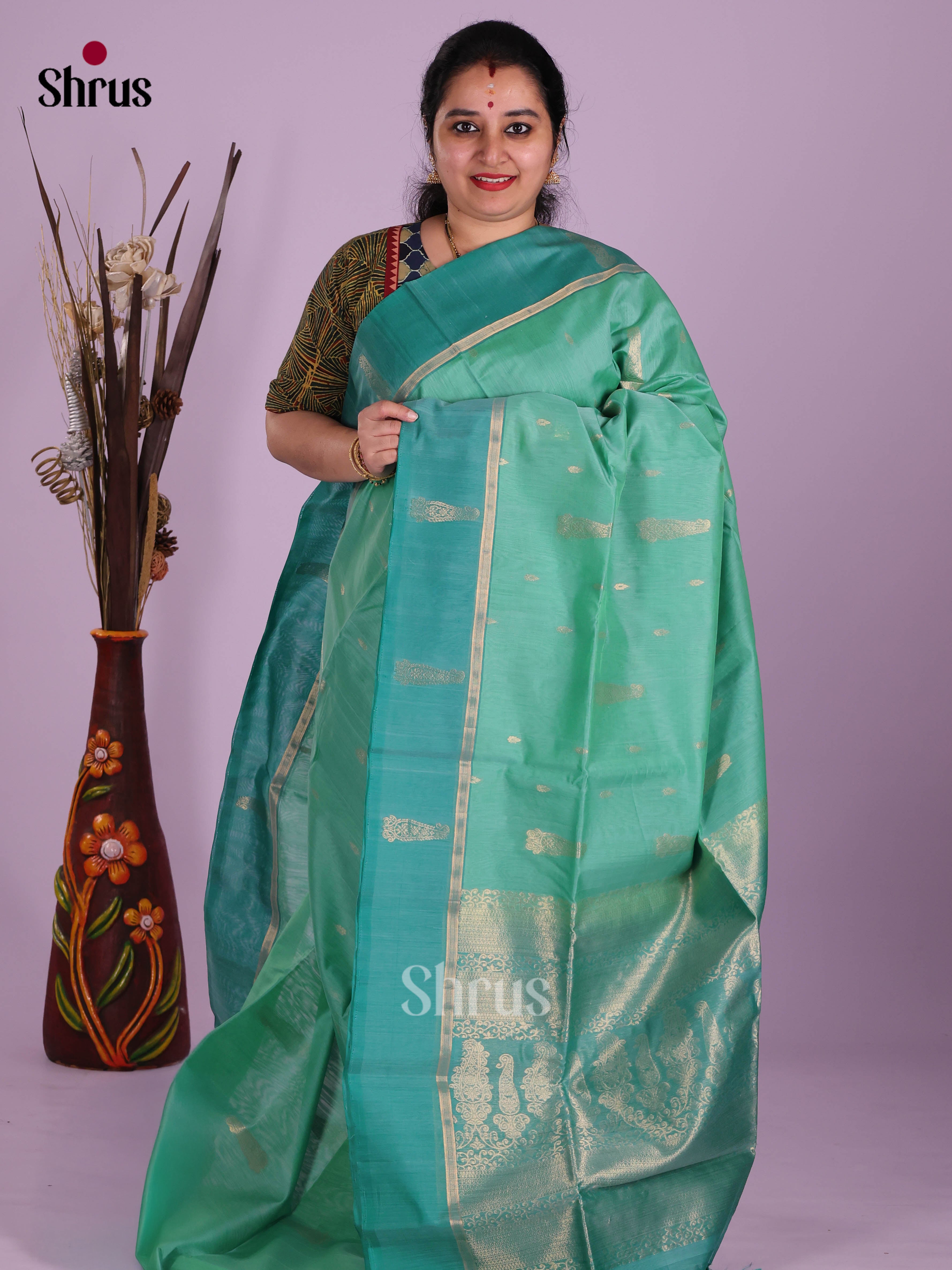Teal Green & Blue- Timeless Silk Cotton Saree