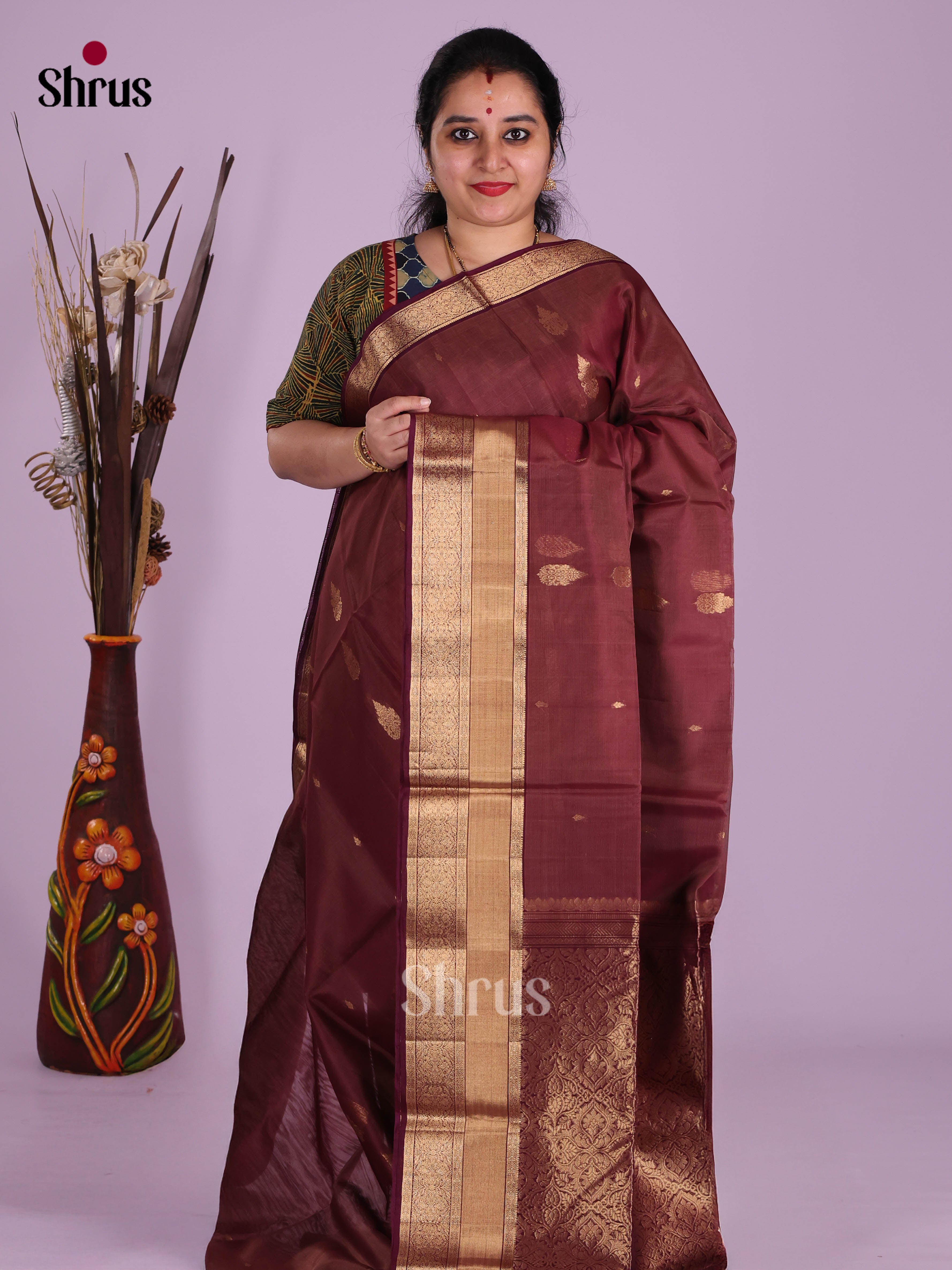 Maroon(Single Tone)- Timeless Silk Cotton Saree - Shop on Shrus.com