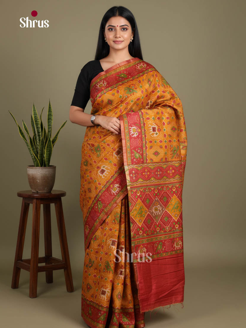 Mustard & Red - Semi Patola Saree