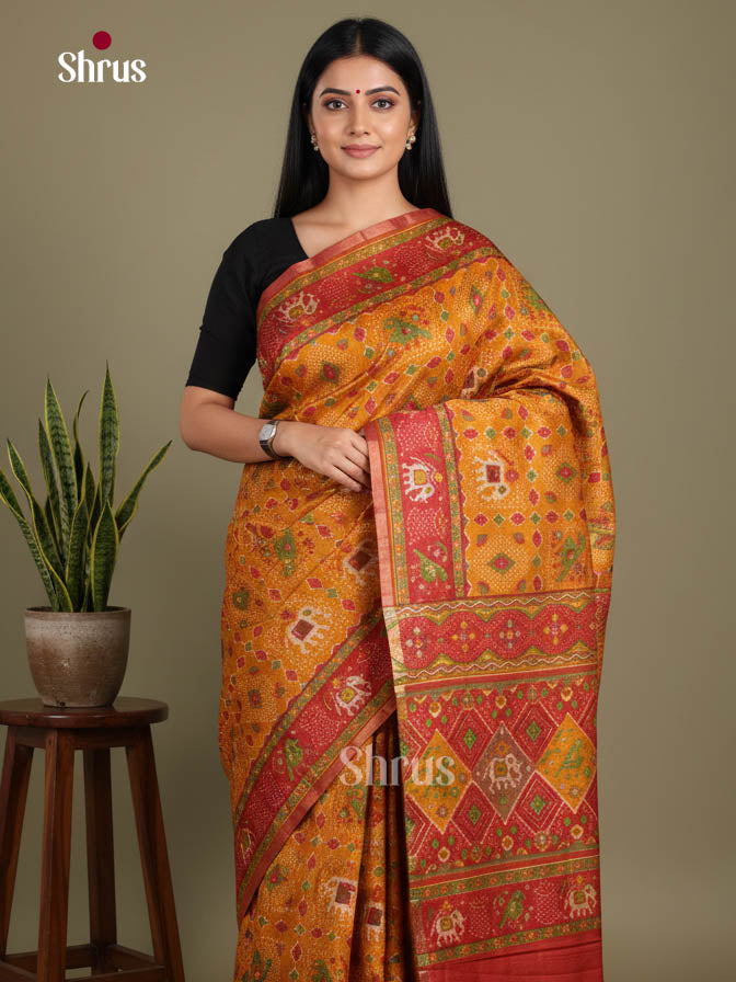 Mustard & Red - Semi Patola Saree