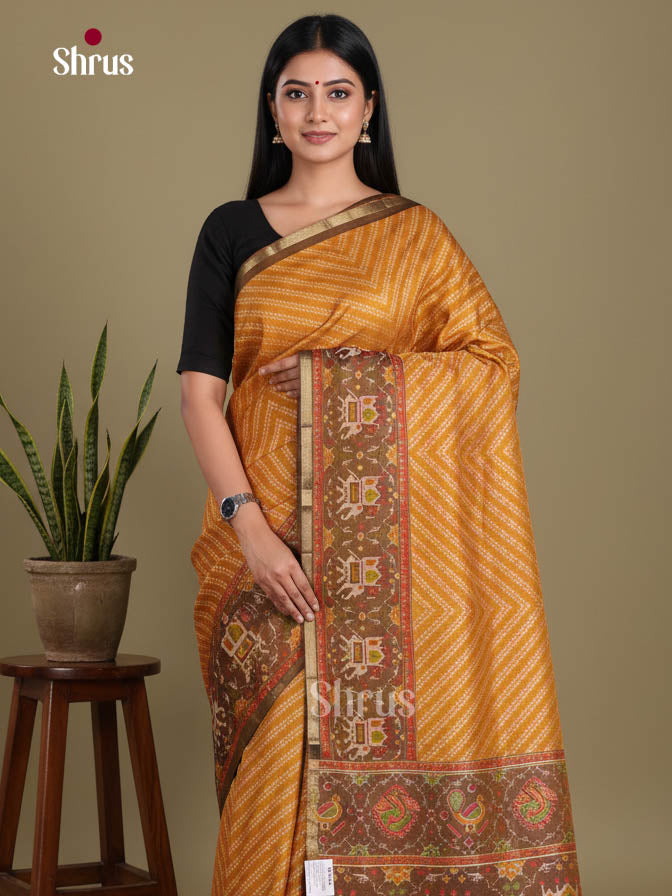 Mustard & Army Green  - Semi Patola Saree