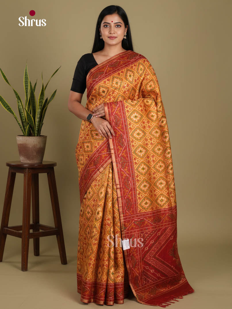 Mustard & Maroon- Semi Patola Saree