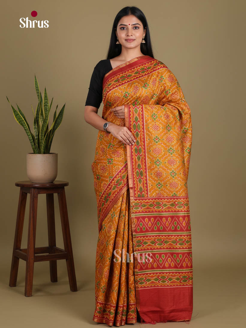 Mustard & Red - Semi Patola Saree