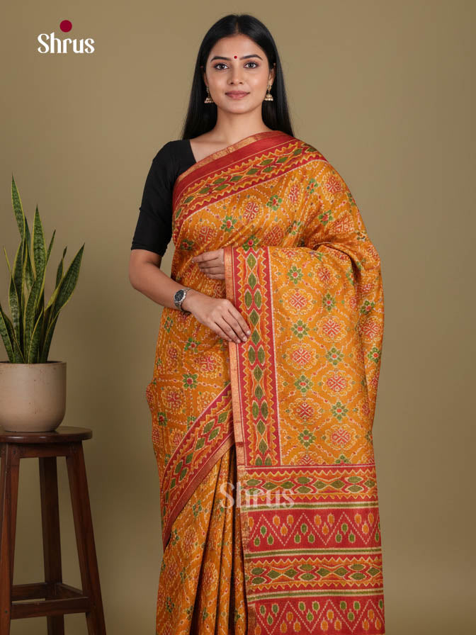 Mustard & Red - Semi Patola Saree