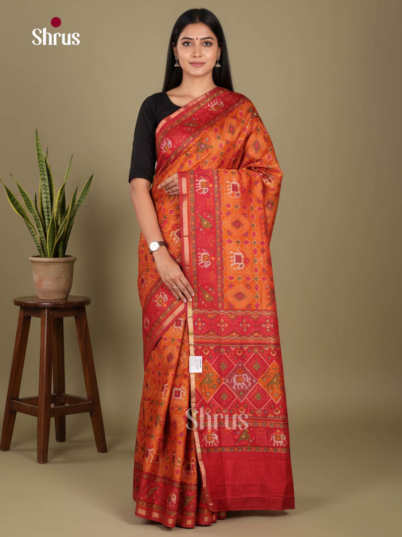 Orange & Red - Semi Patola Saree