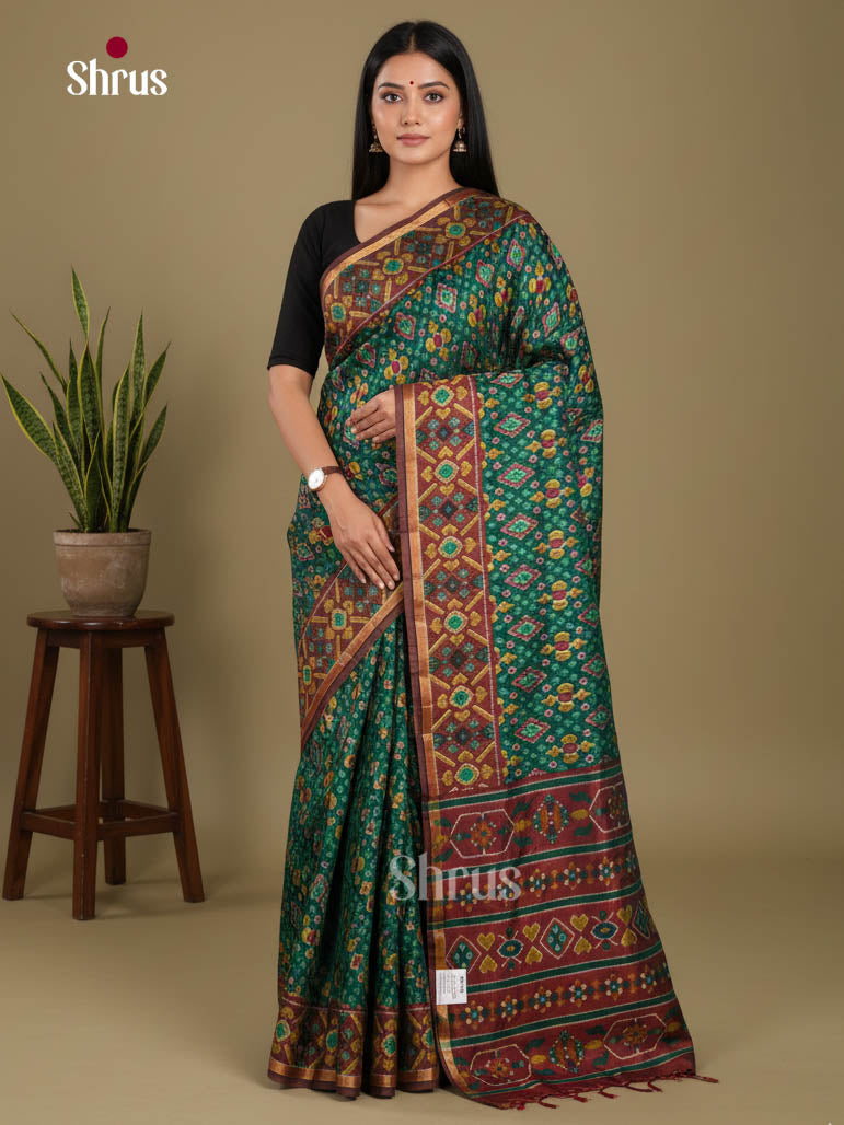 Green & maroon - Semi Patola Saree