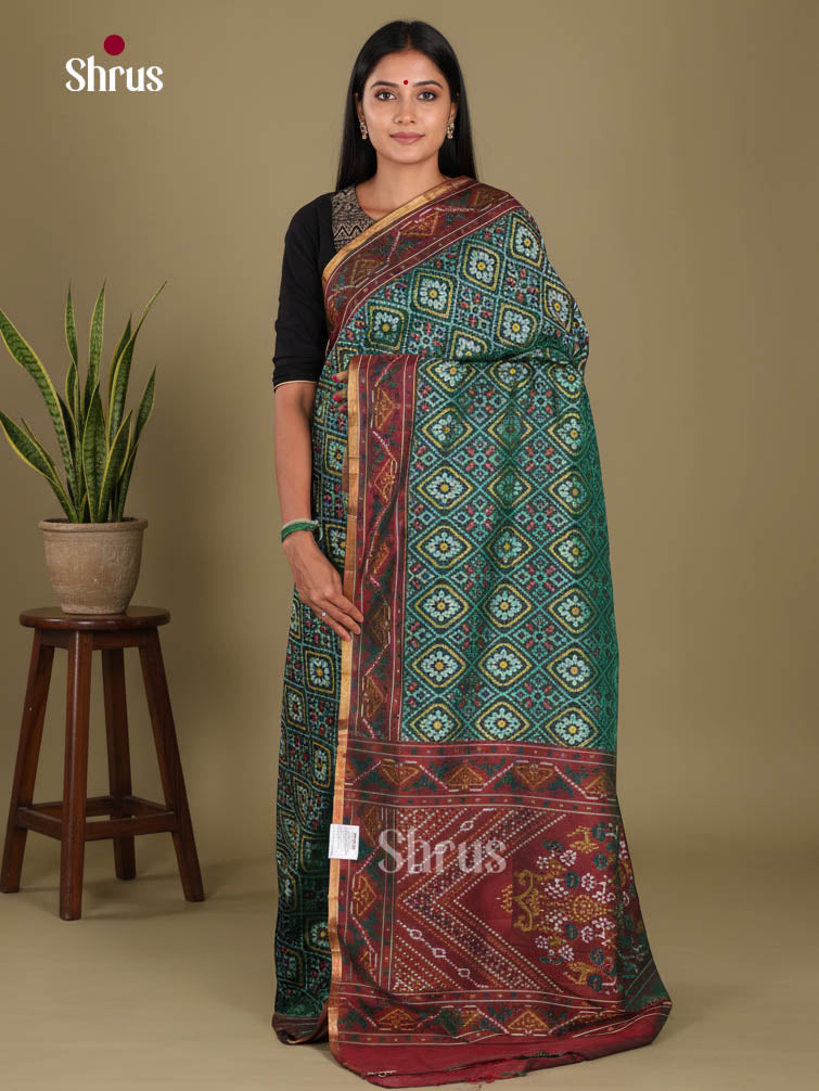 Green & Maroon - Semi Patola Saree