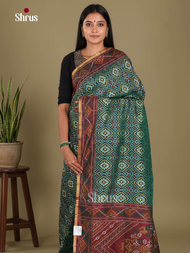 Green & Maroon - Semi Patola Saree