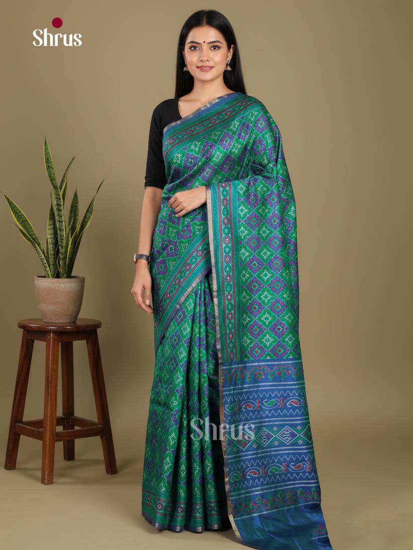 Green & Blue - Semi Patola Saree