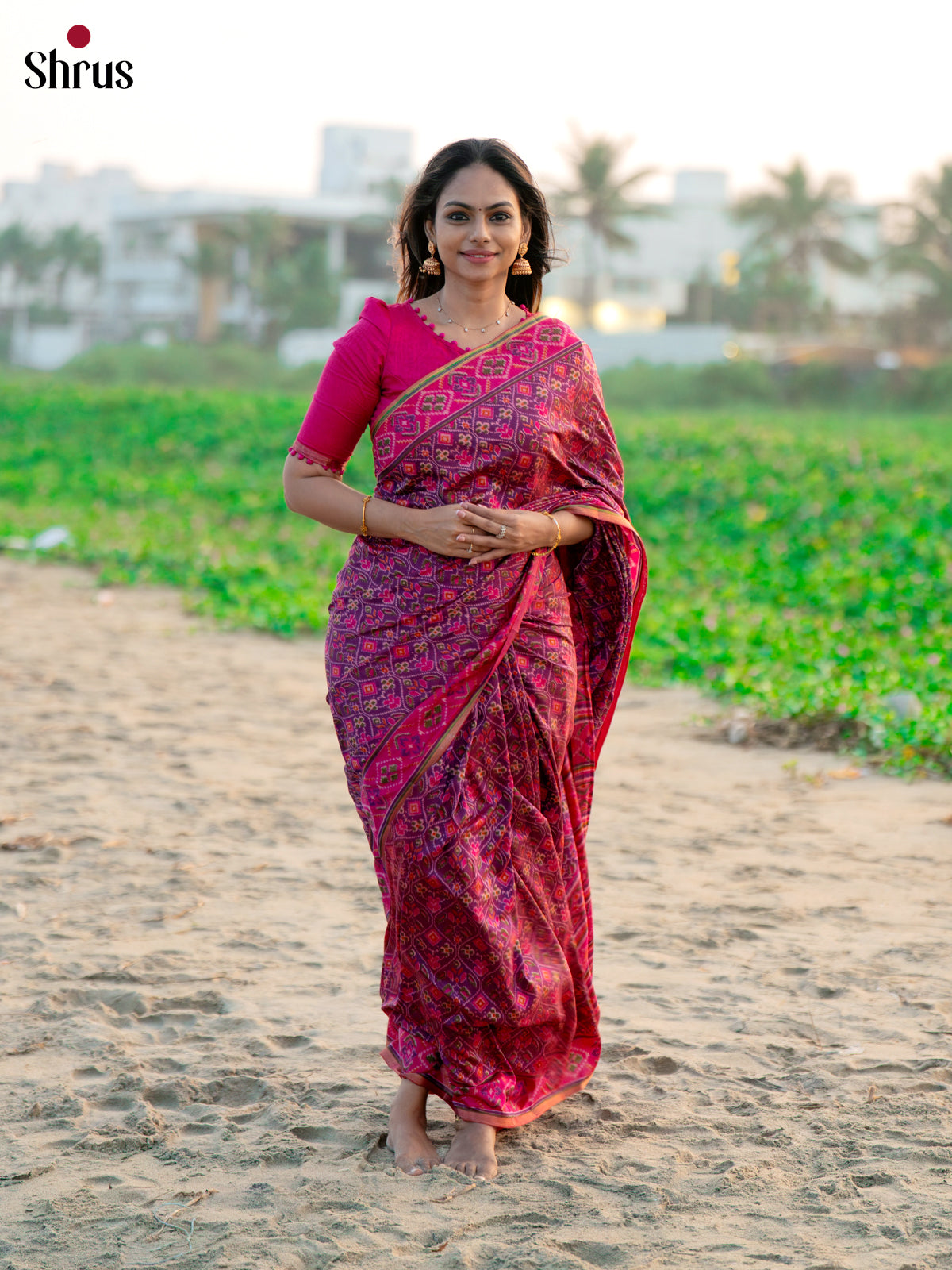 Pink & Purple - Semi Patola Saree- DKS07048