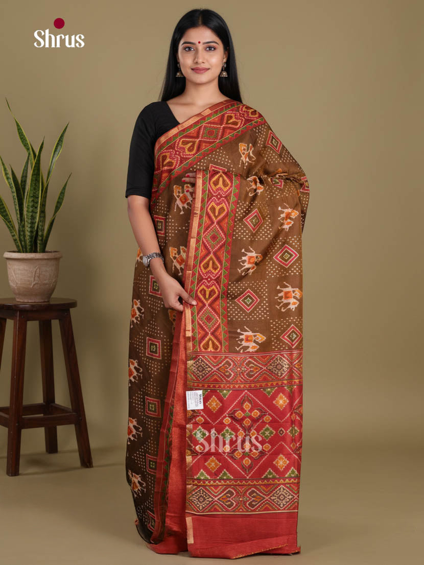 Brown & Red- Semi Patola Saree