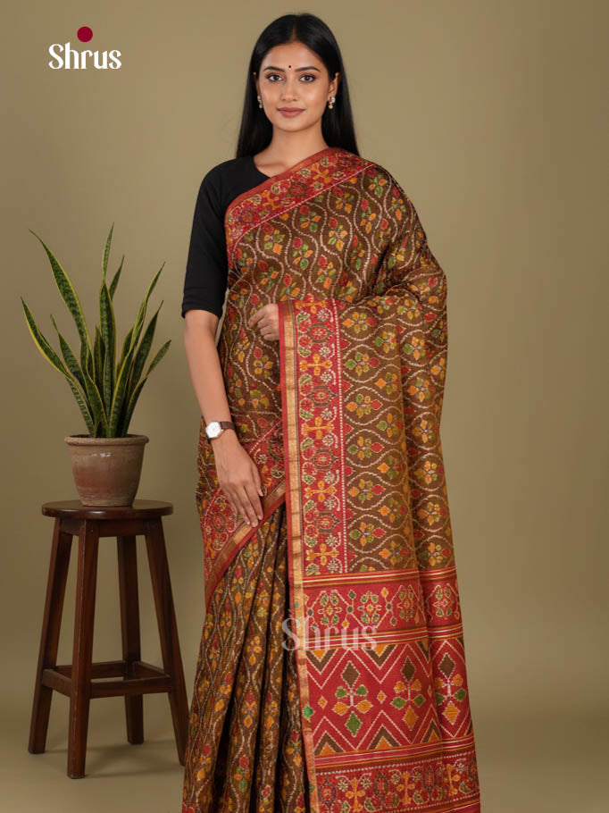 Brown & MAroon- Semi Patola Saree