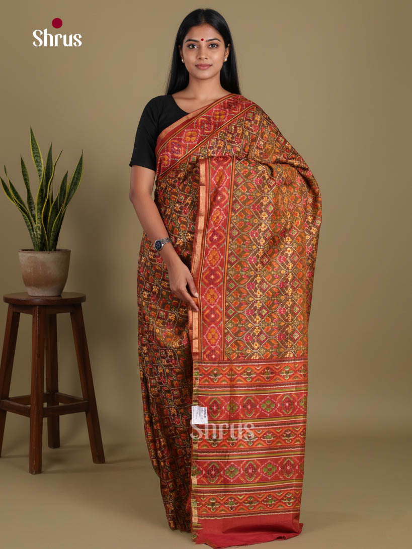 Brown & Red - Semi Patola Saree