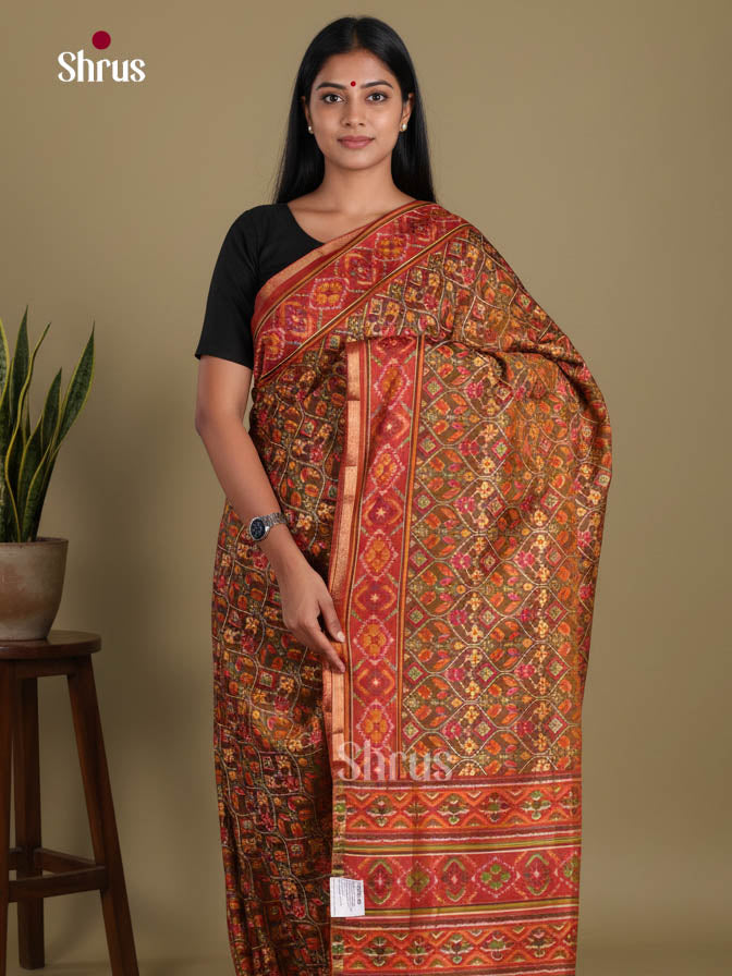 Brown & Red - Semi Patola Saree