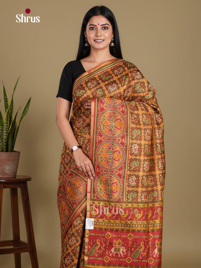 Brown & Red - Semi Patola Saree
