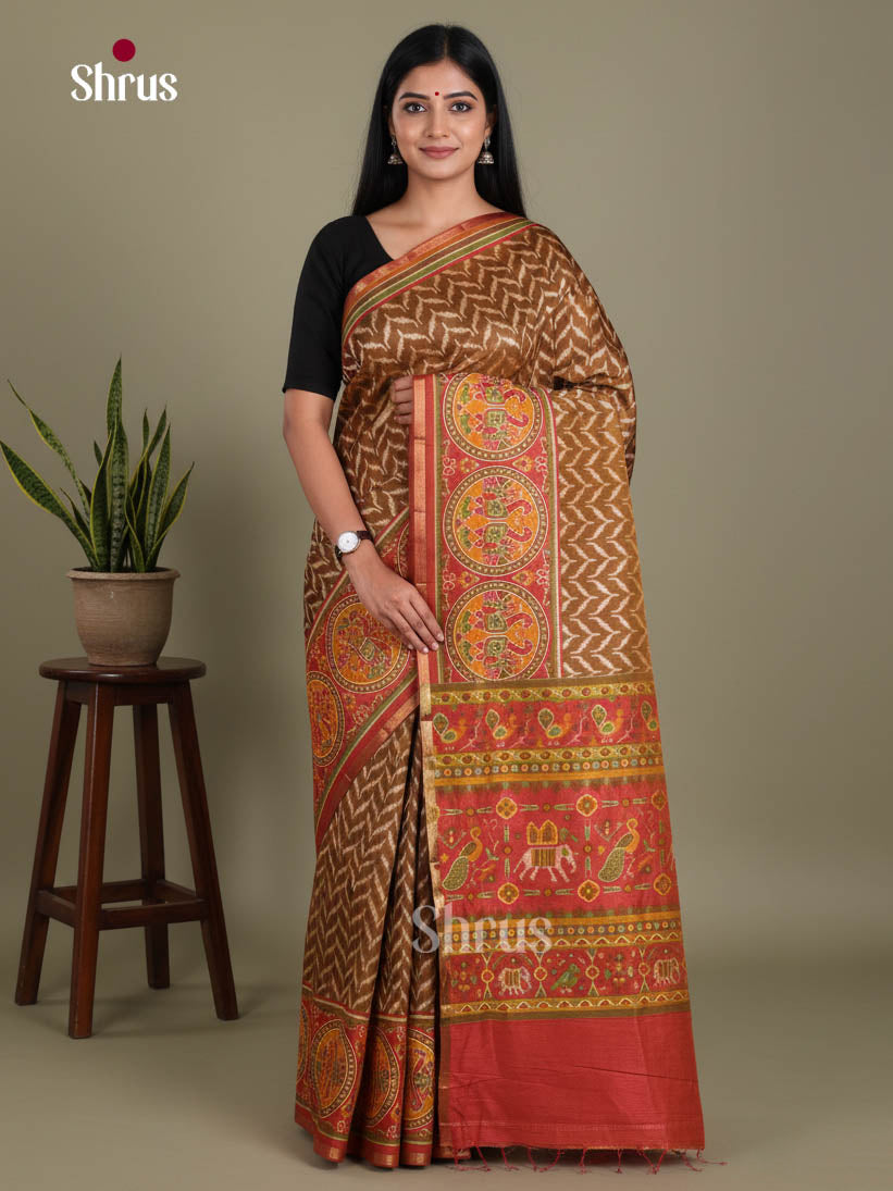 Brown & Red - Semi Patola Saree