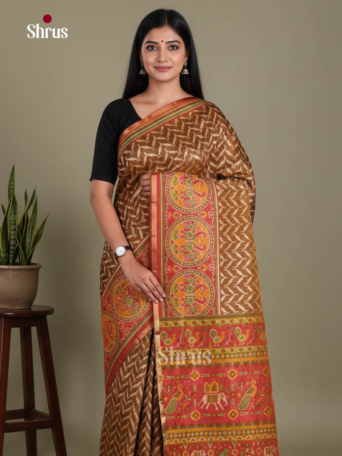 Brown & Red - Semi Patola Saree