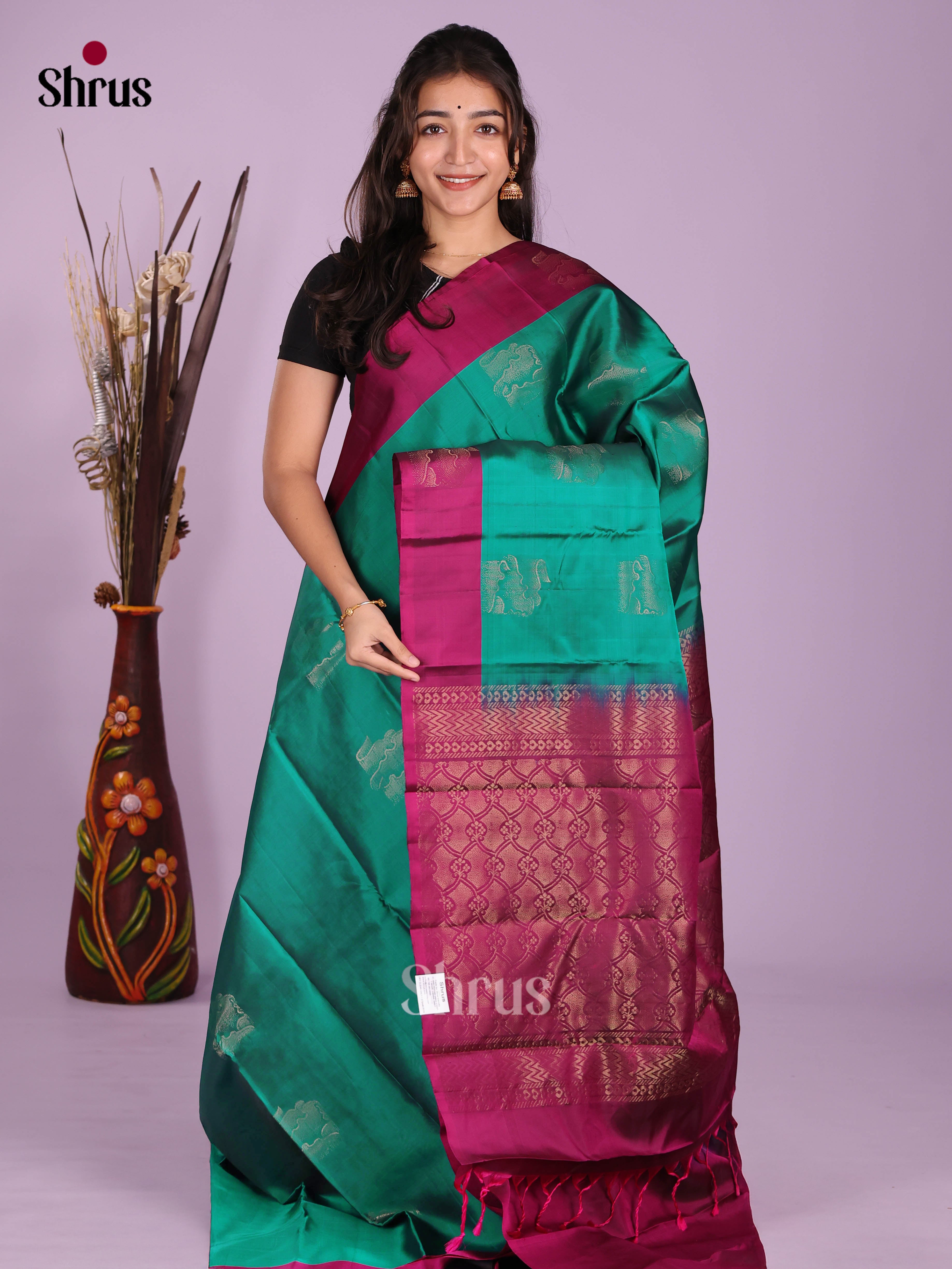 Green & Maroon - Softsilk-halfpure Saree
