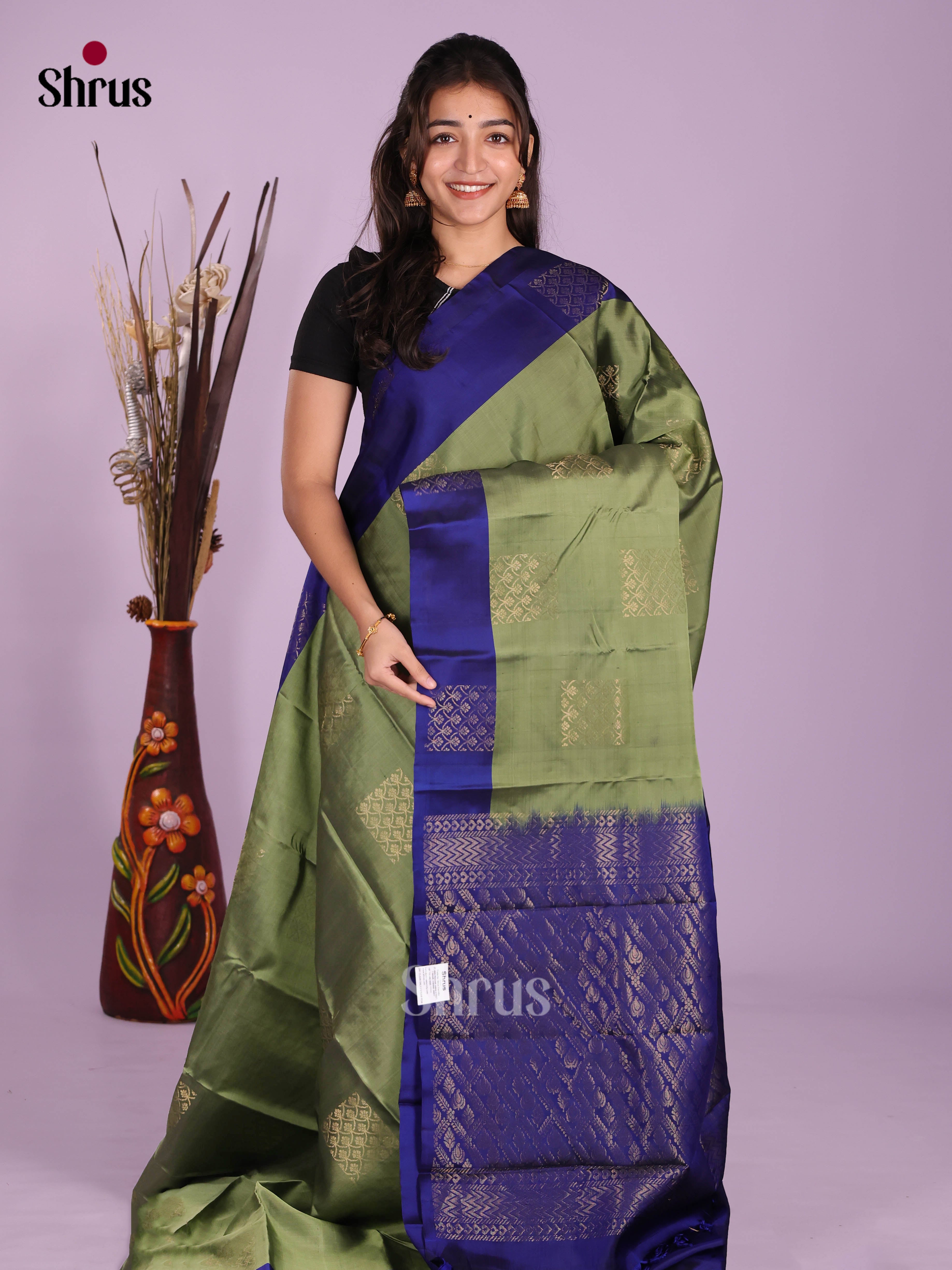 Green & Blue - Softsilk-halfpure Saree - Shop on Shrus.com