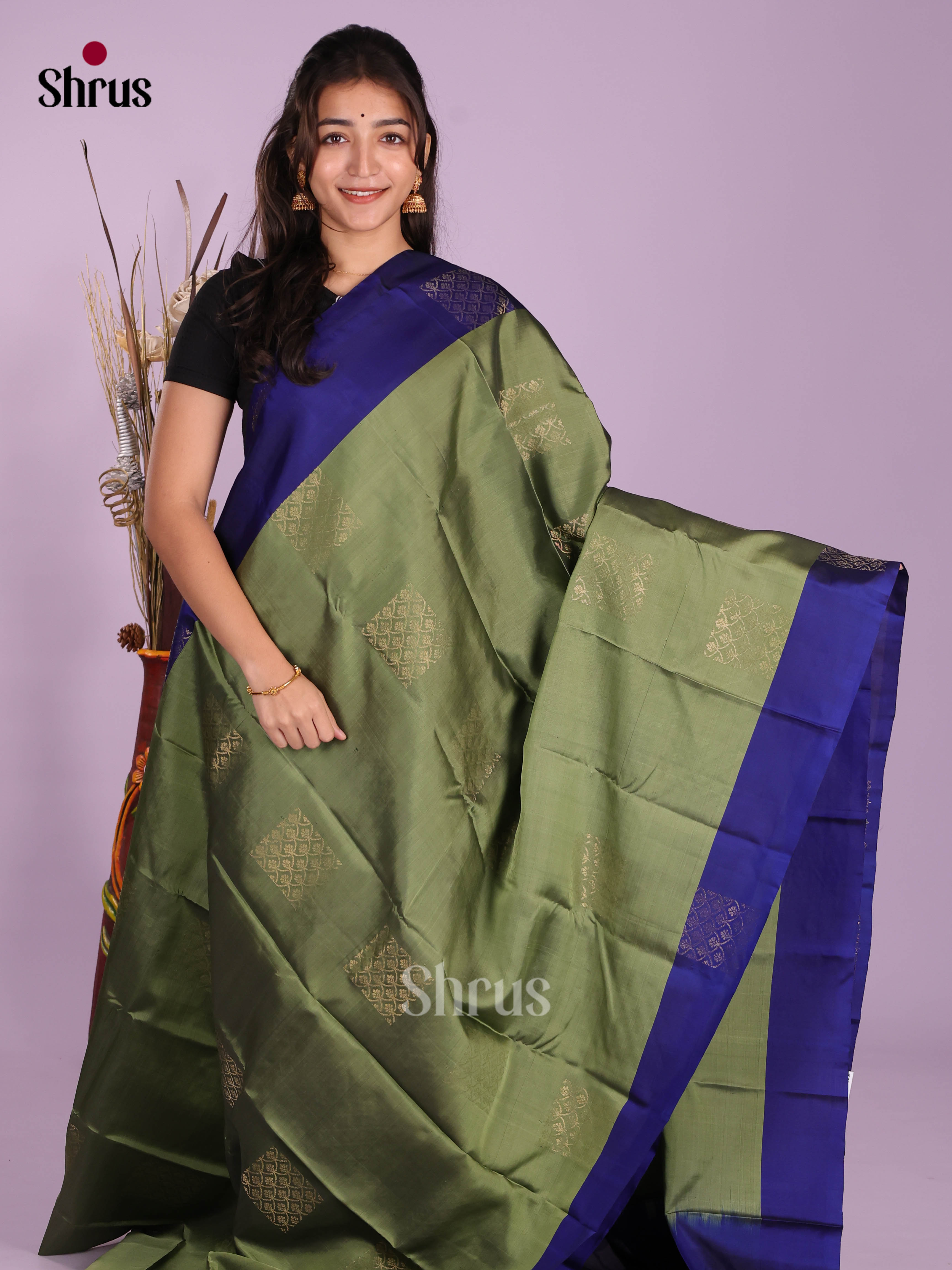 Green & Blue - Softsilk-halfpure Saree - Shop on Shrus.com