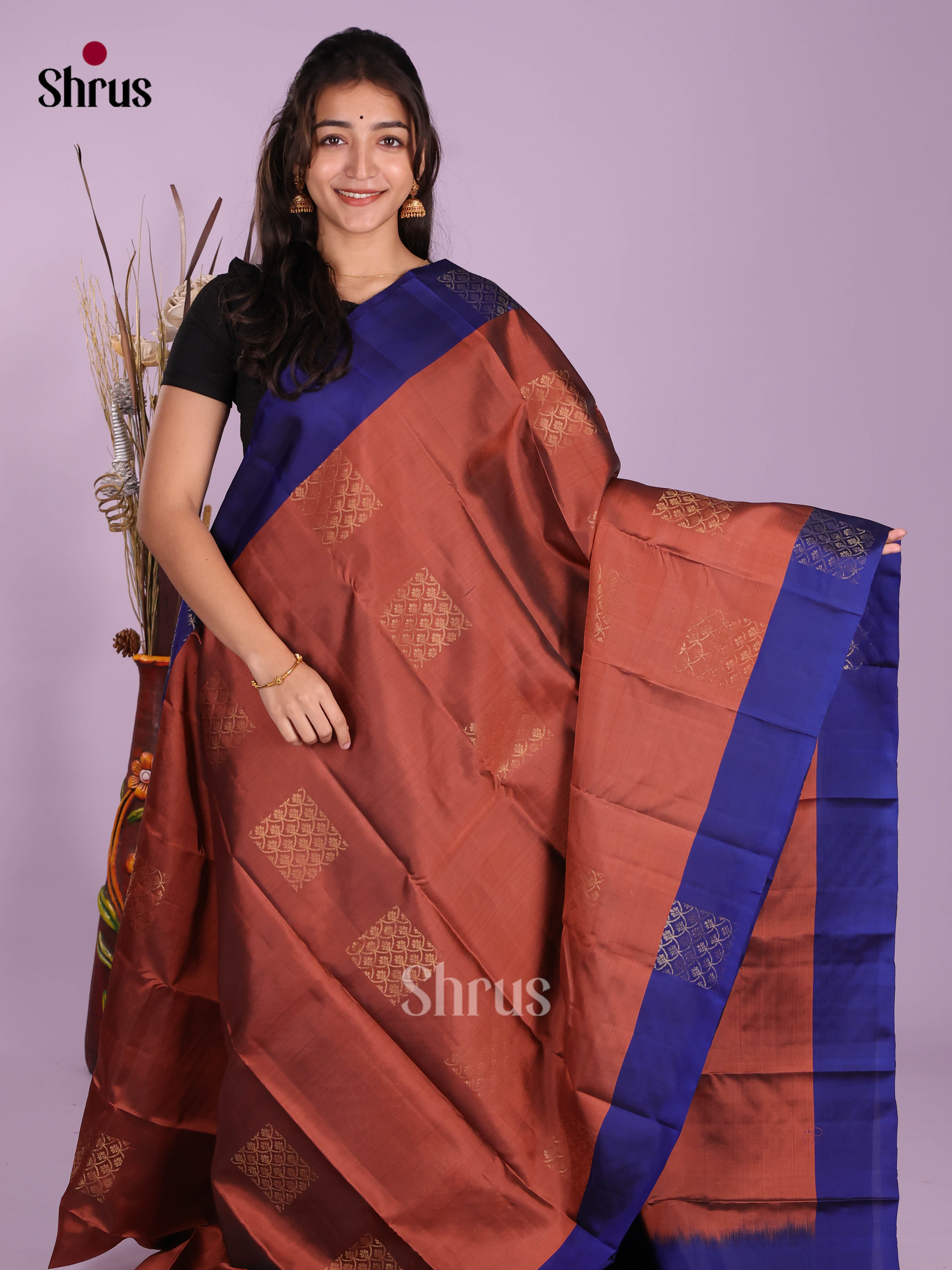 Brown & Blue - Softsilk-halfpure Saree