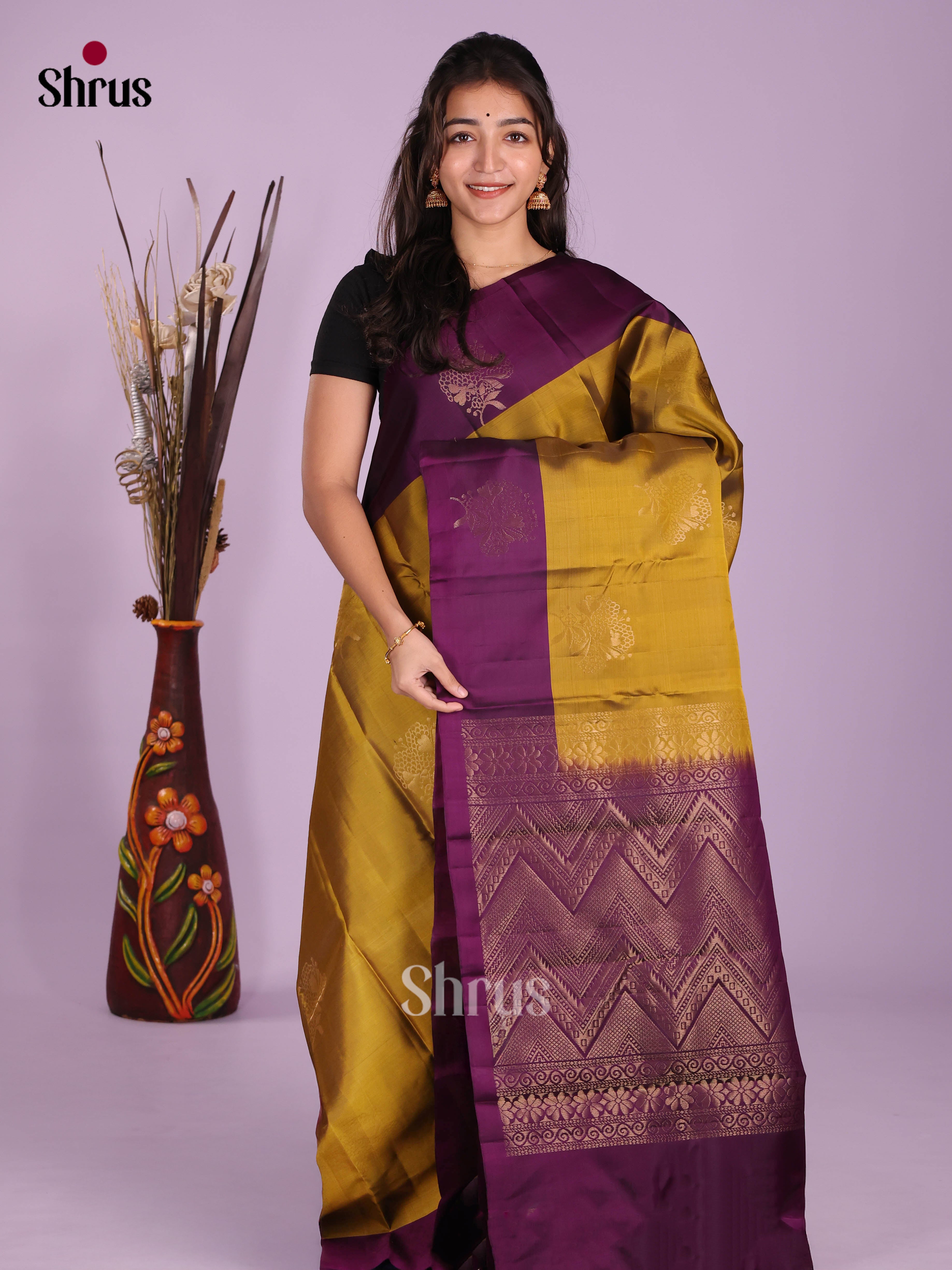 Mehandi & Violet- Softsilk-halfpure Saree - Shop on Shrus.com