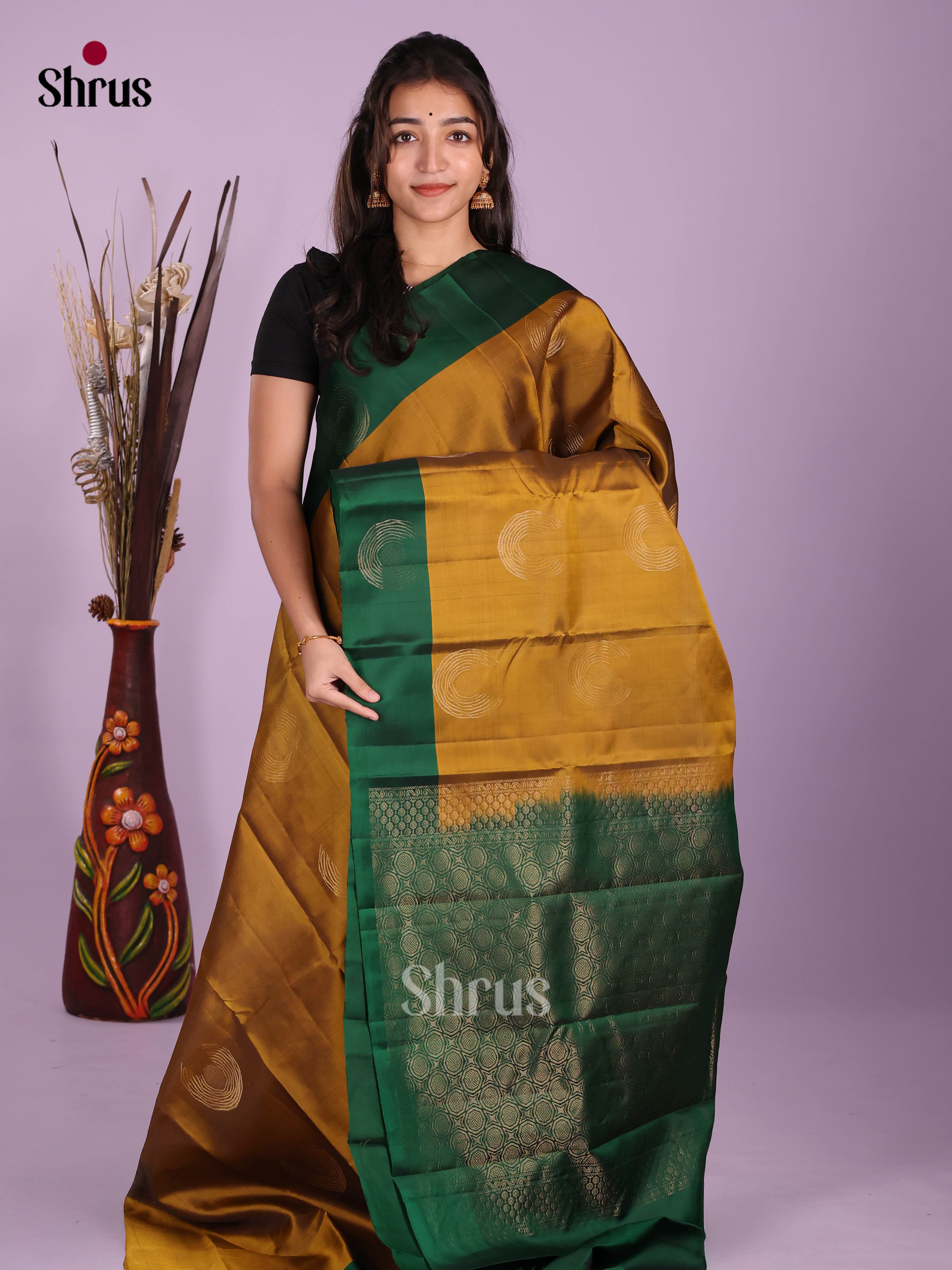 Mehandi & Green - Softsilk-halfpure Saree