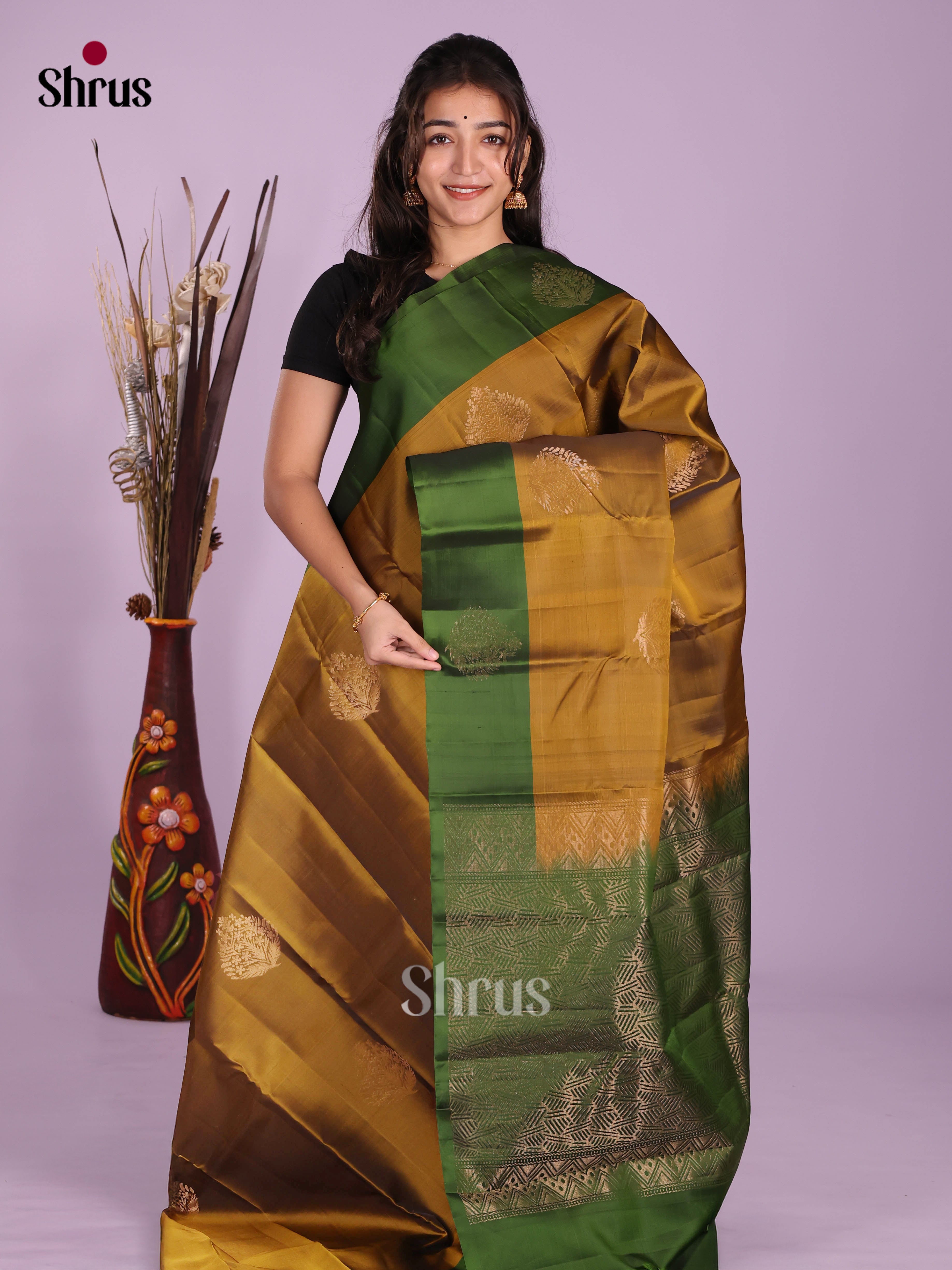 Mehandi & Green - Softsilk-halfpure Saree - Shop on Shrus.com