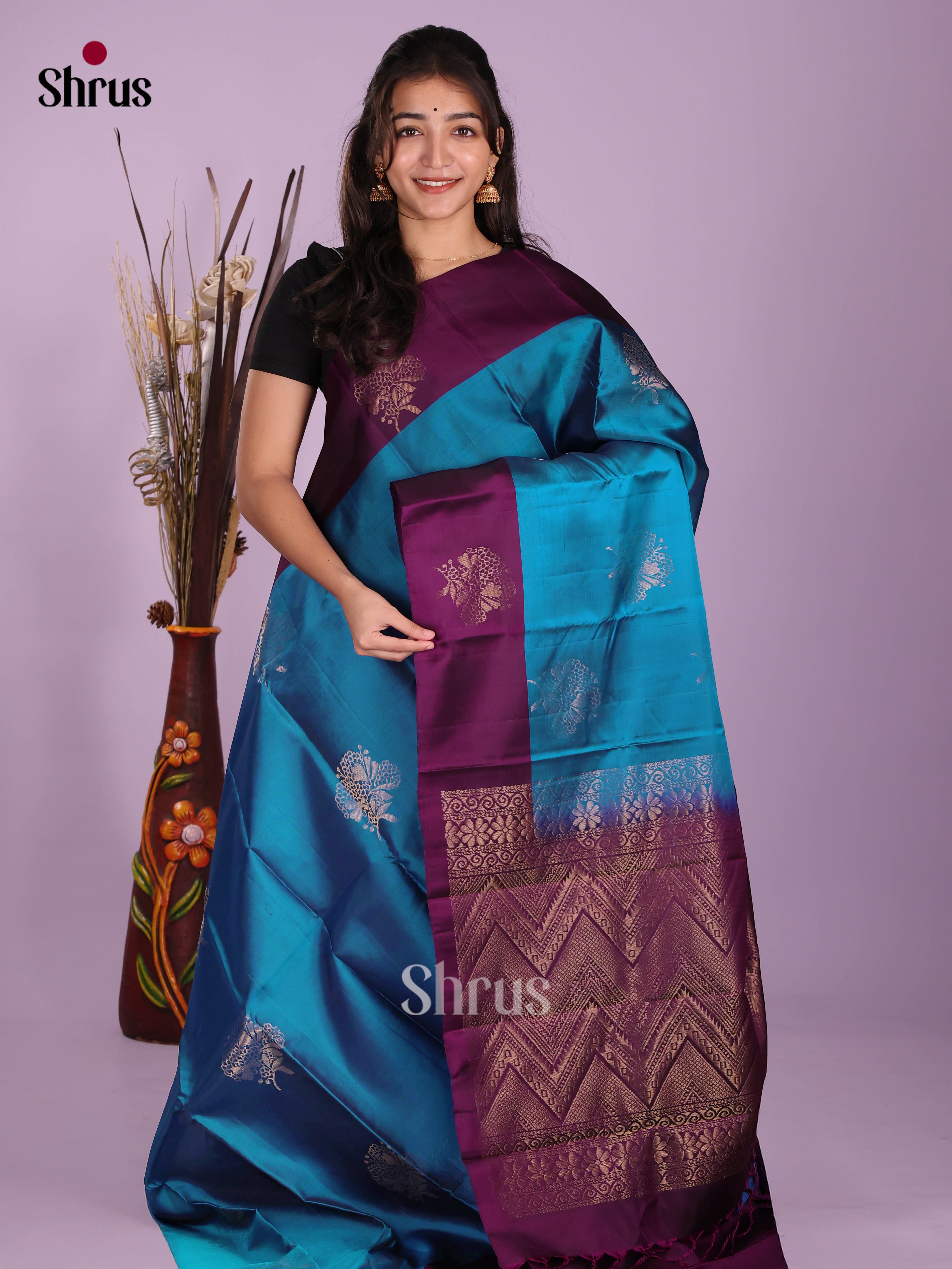 Blue & Violet - Softsilk-halfpure Saree