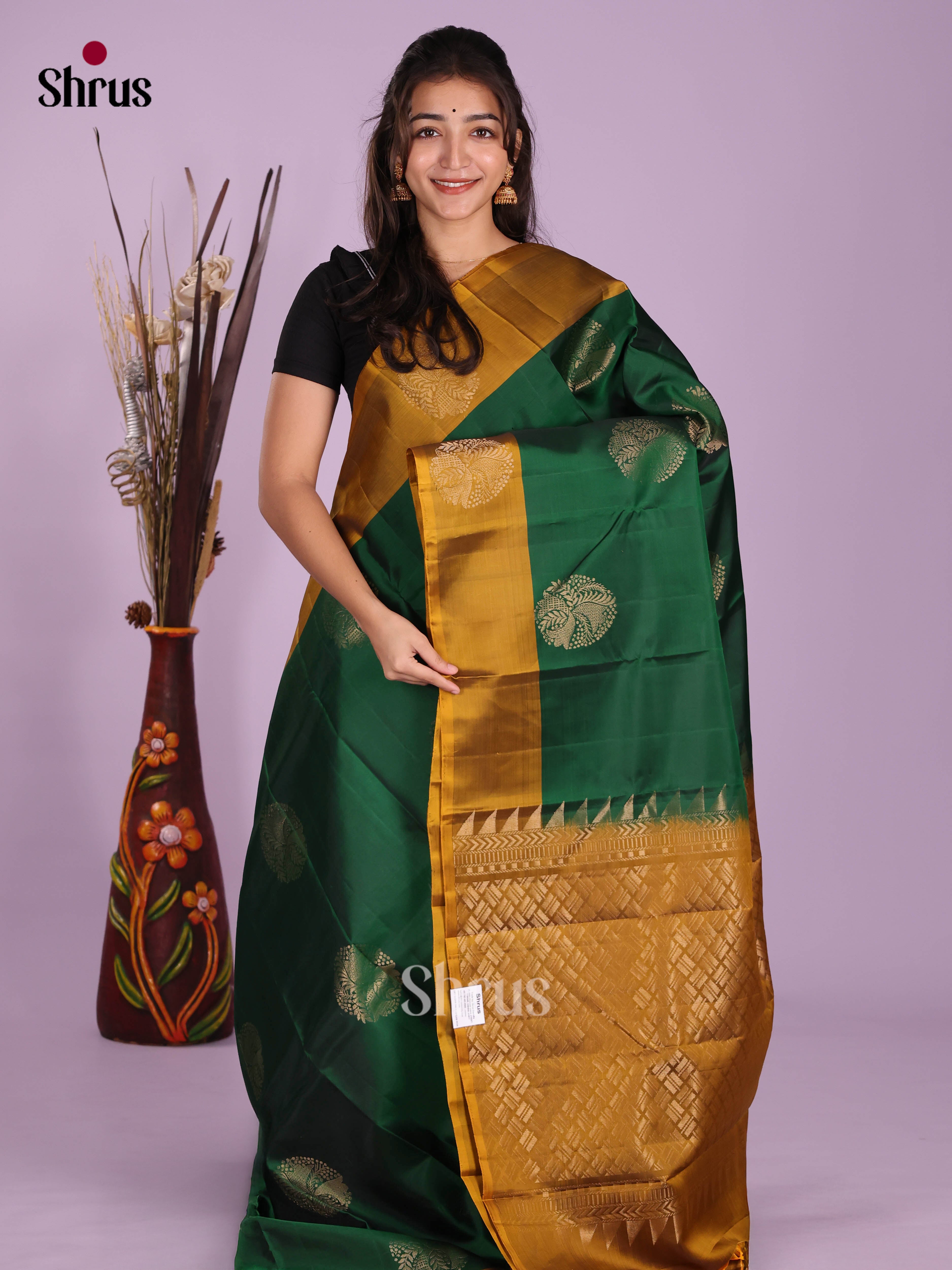 Green & Mustard - Softsilk-halfpure Saree