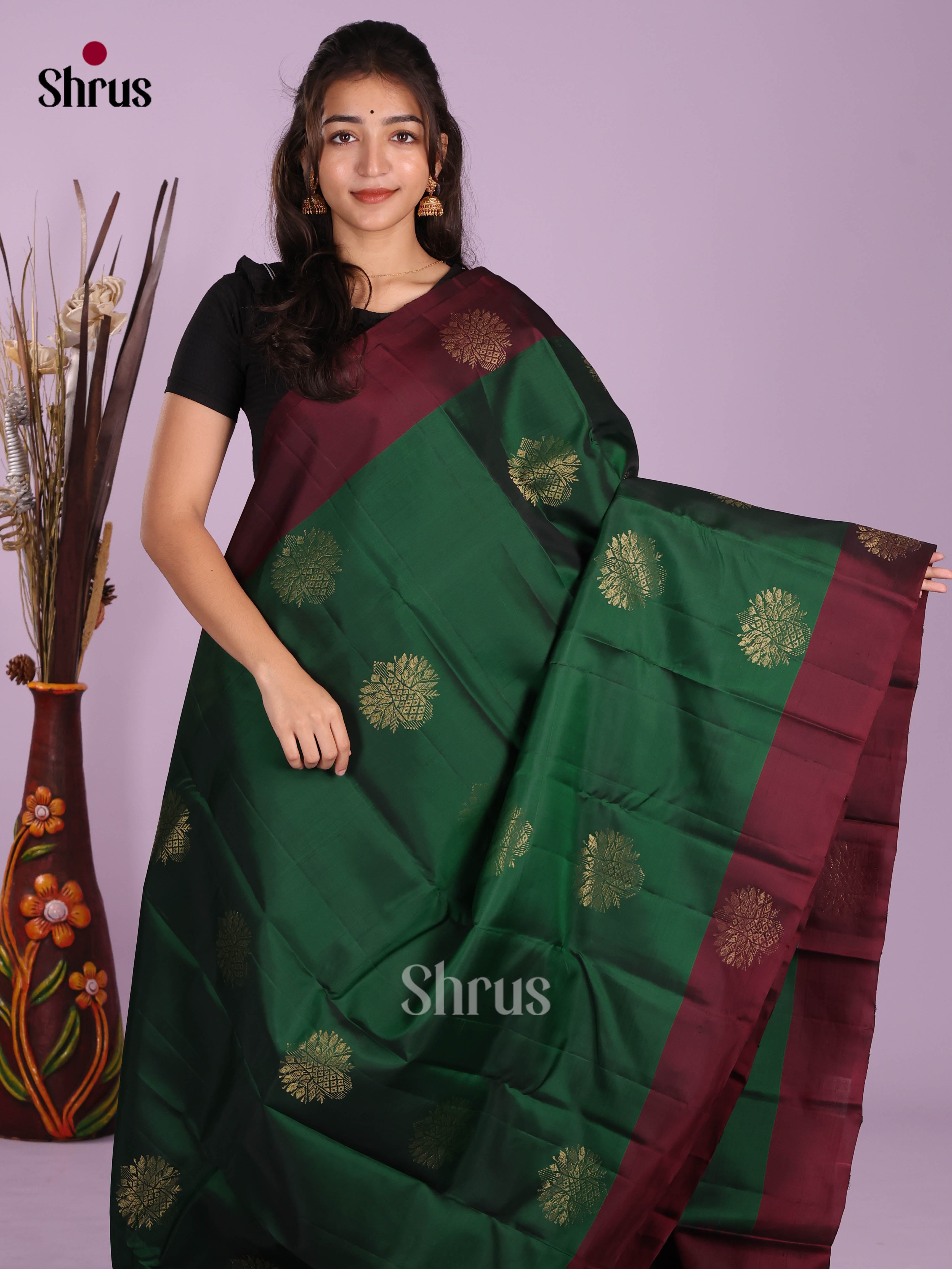 Green & Maroon - Softsilk-halfpure Saree
