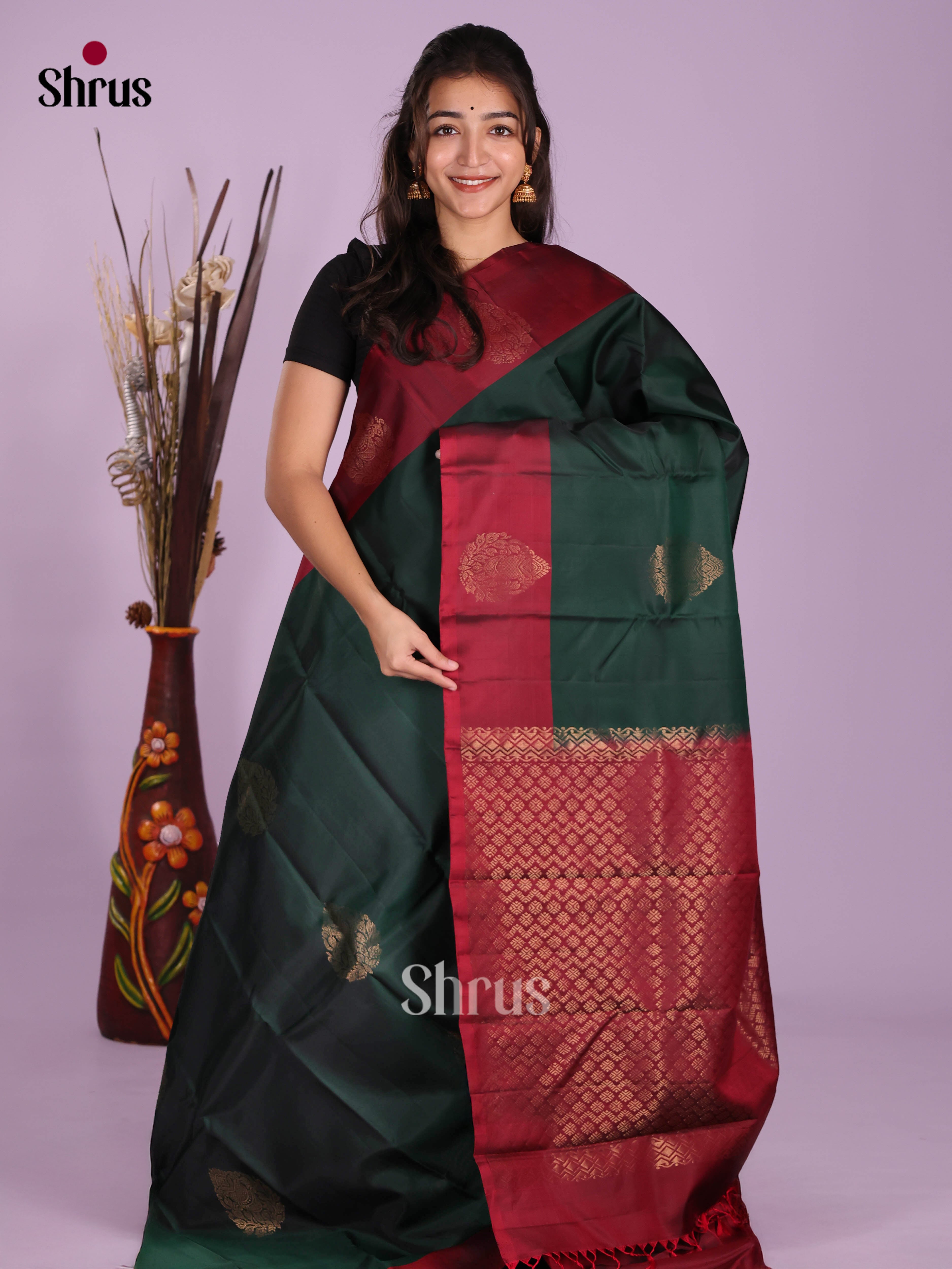 Green & Maroon - Softsilk-halfpure Saree - Shop on Shrus.com