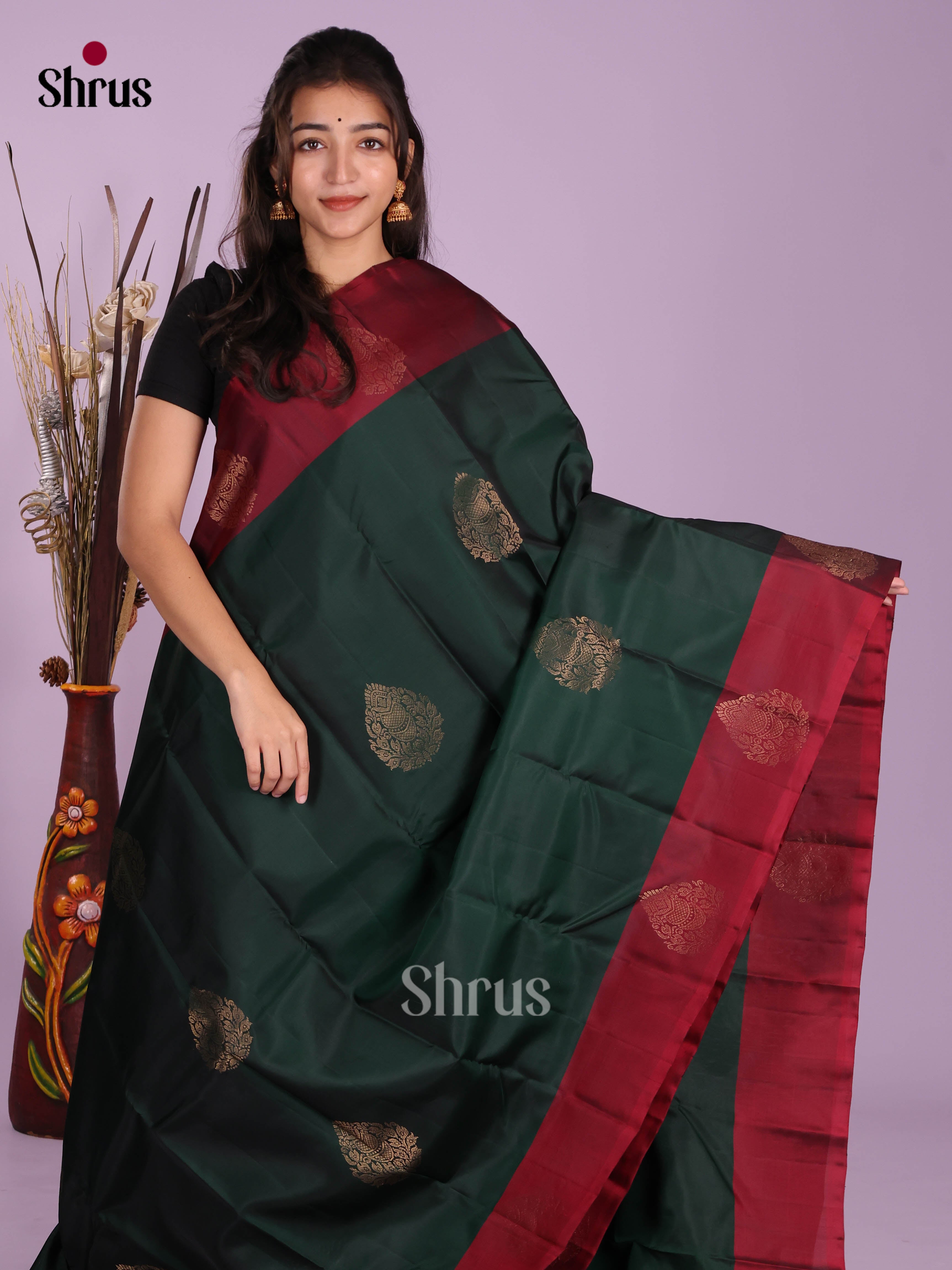 Green & Maroon - Softsilk-halfpure Saree - Shop on Shrus.com