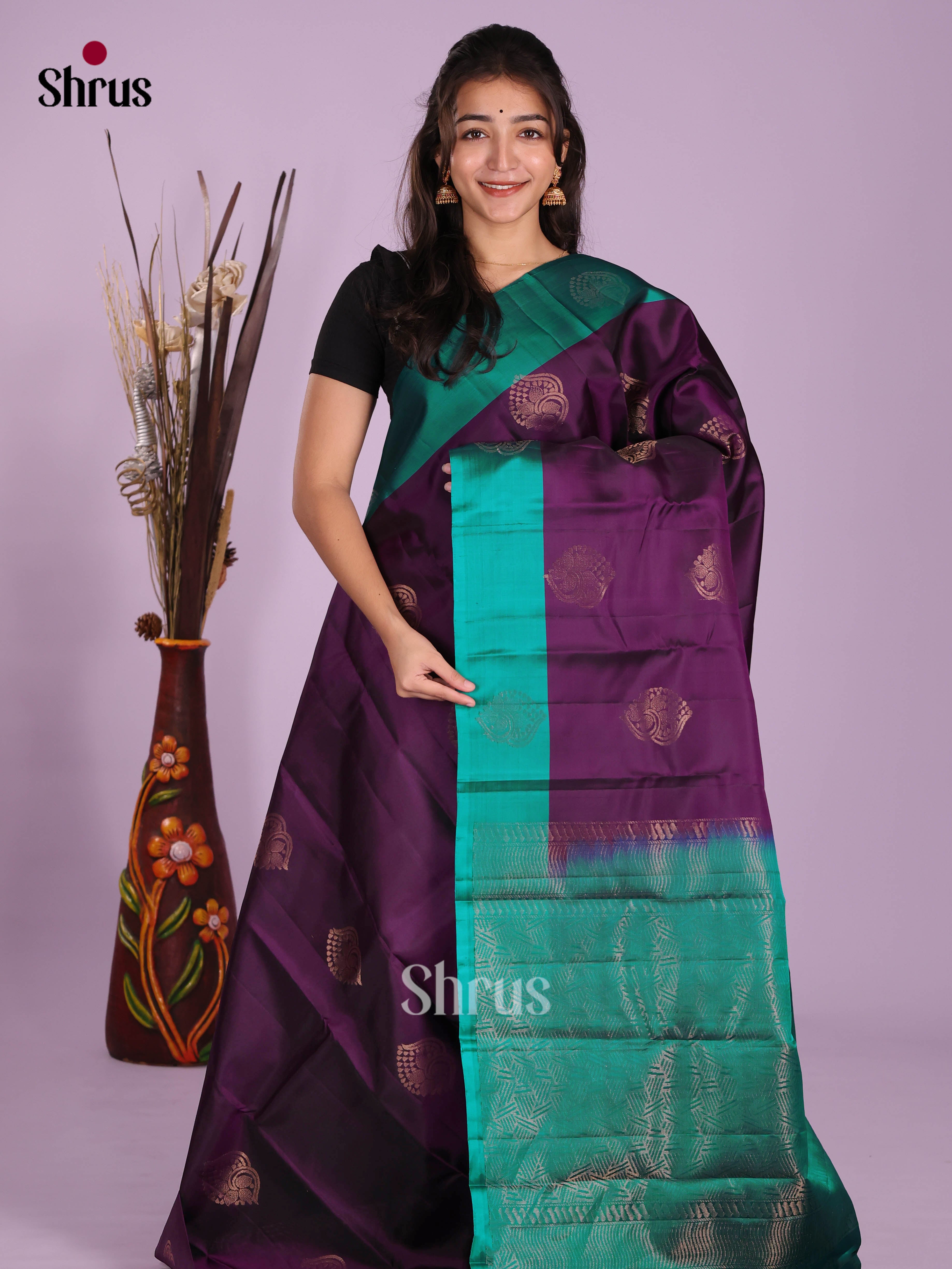 Violet & Green - Softsilk-halfpure Saree