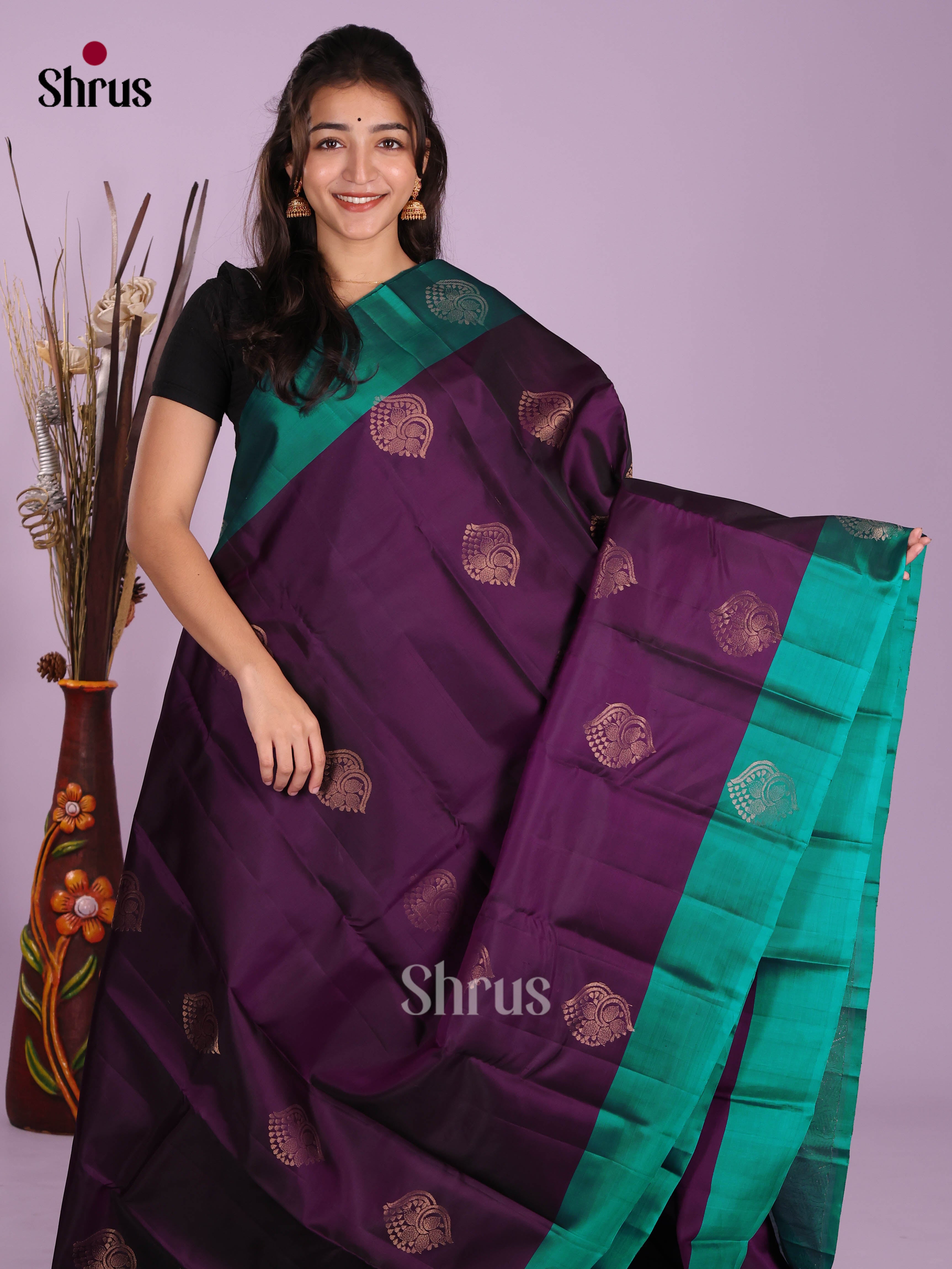 Violet & Green - Softsilk-halfpure Saree