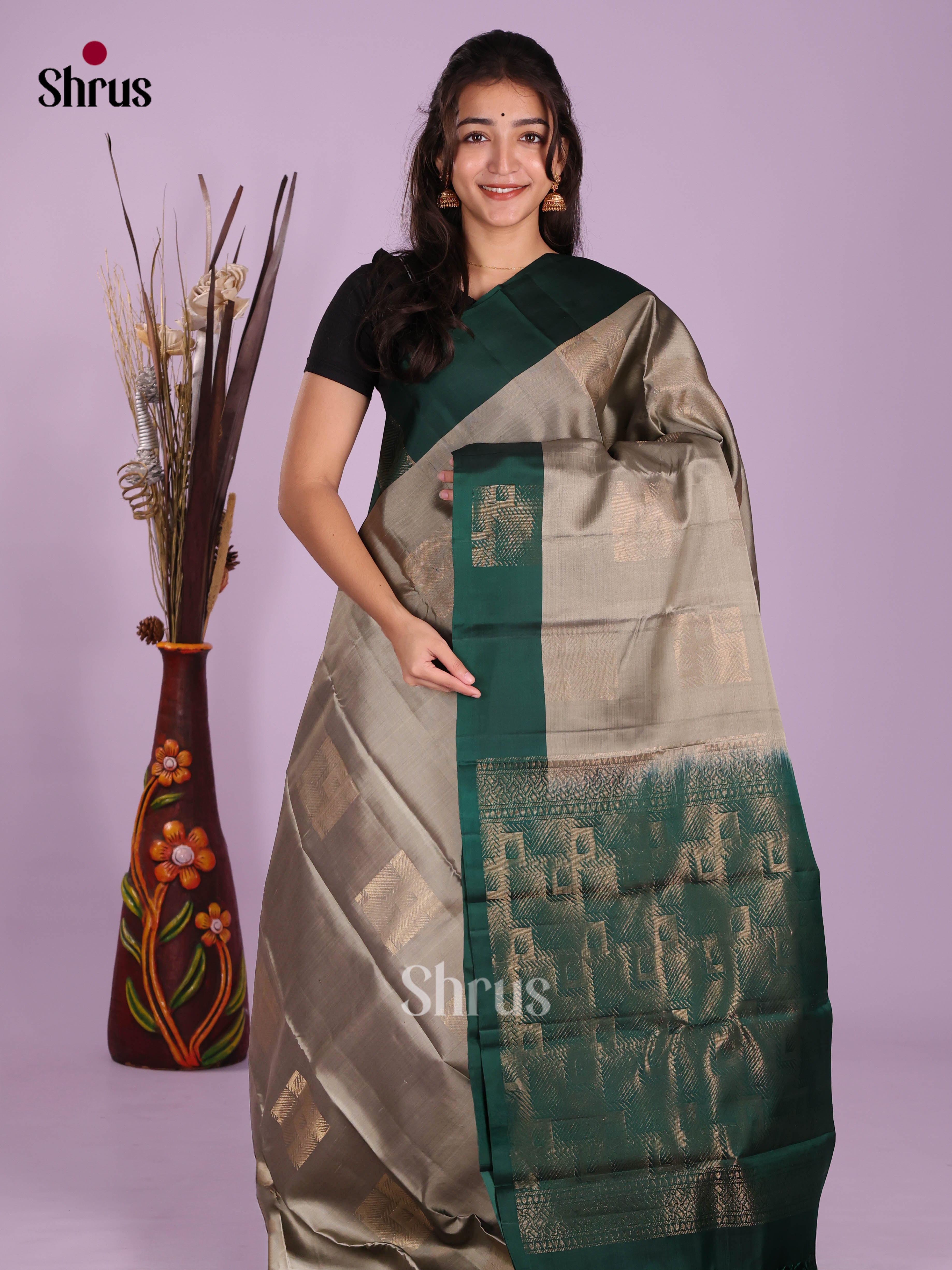 Grey & Green - Softsilk-halfpure Saree - Shop on Shrus.com