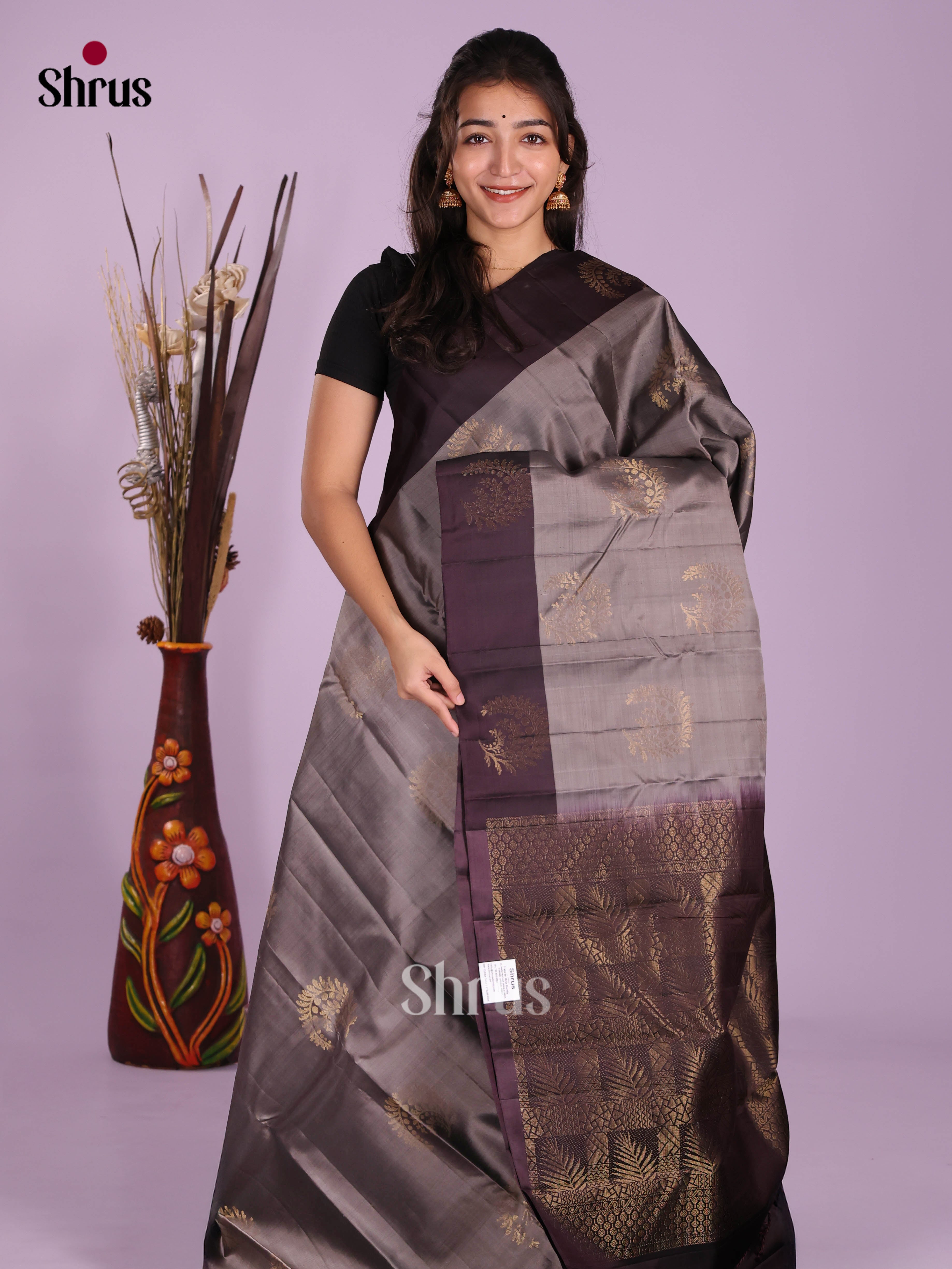 Grey - Softsilk-halfpure Saree - Shop on Shrus.com