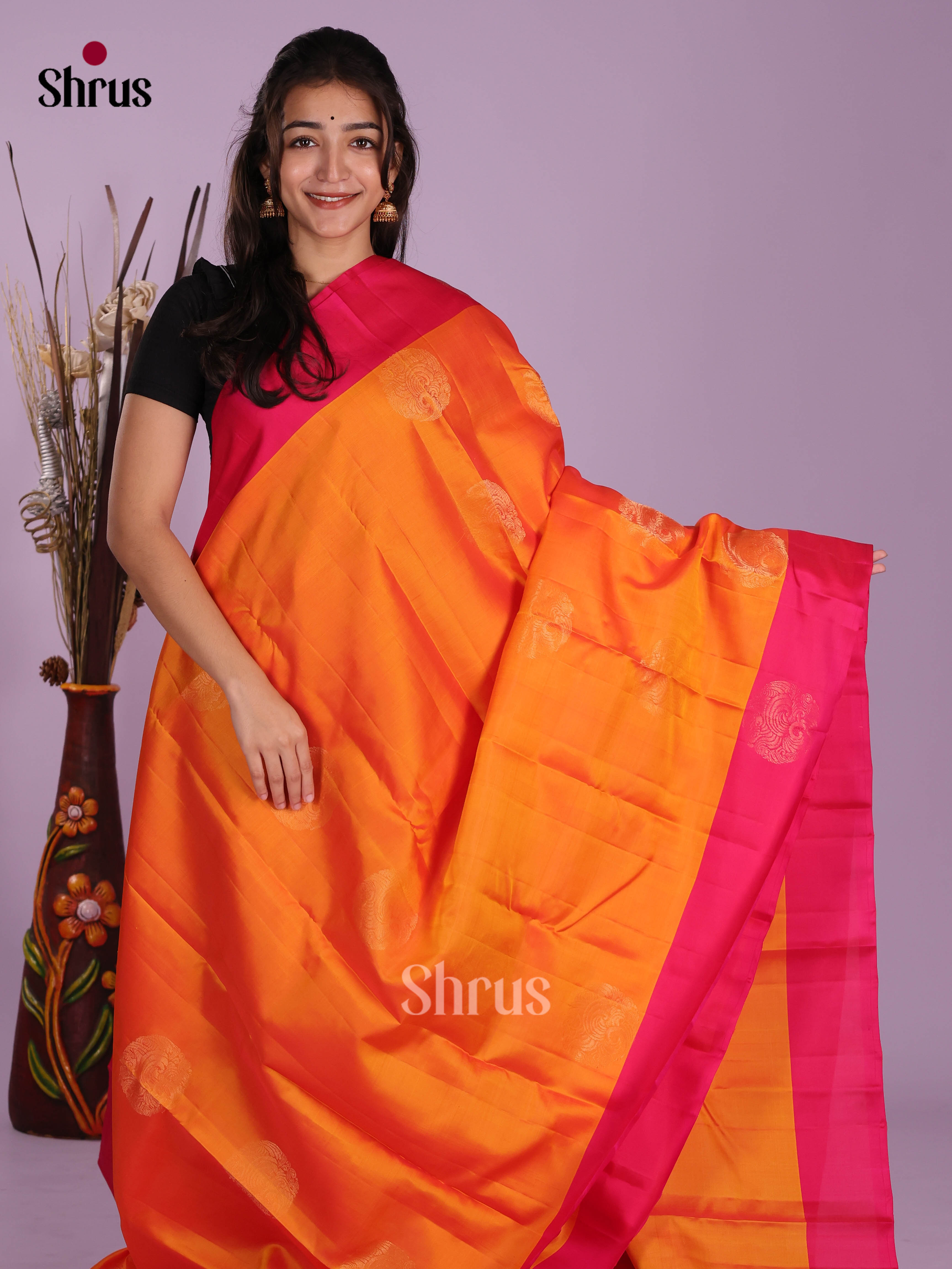 Orange & Pink - Softsilk-halfpure Saree - Shop on Shrus.com