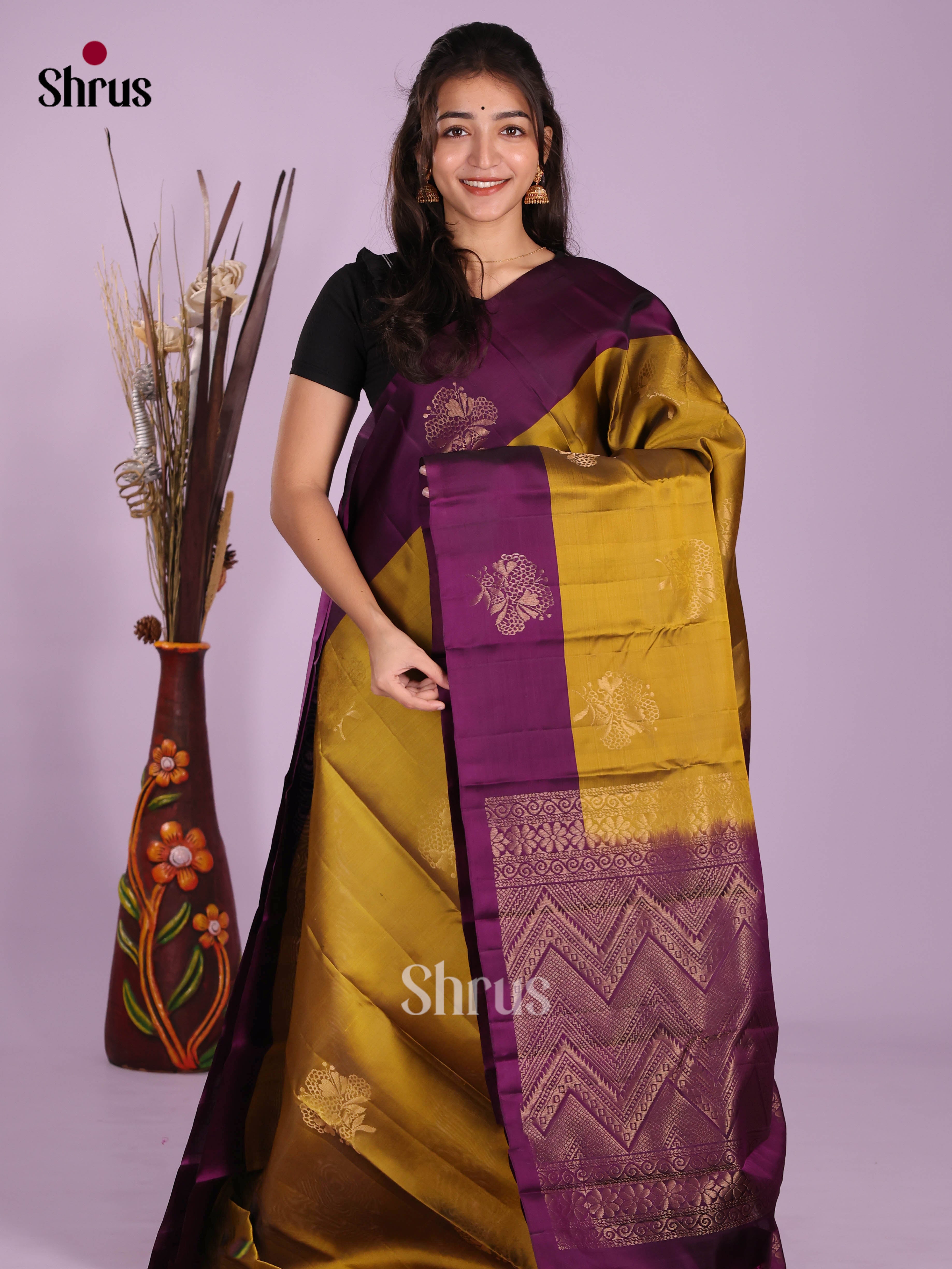 Mehandi & Violet - Softsilk-halfpure Saree - Shop on Shrus.com