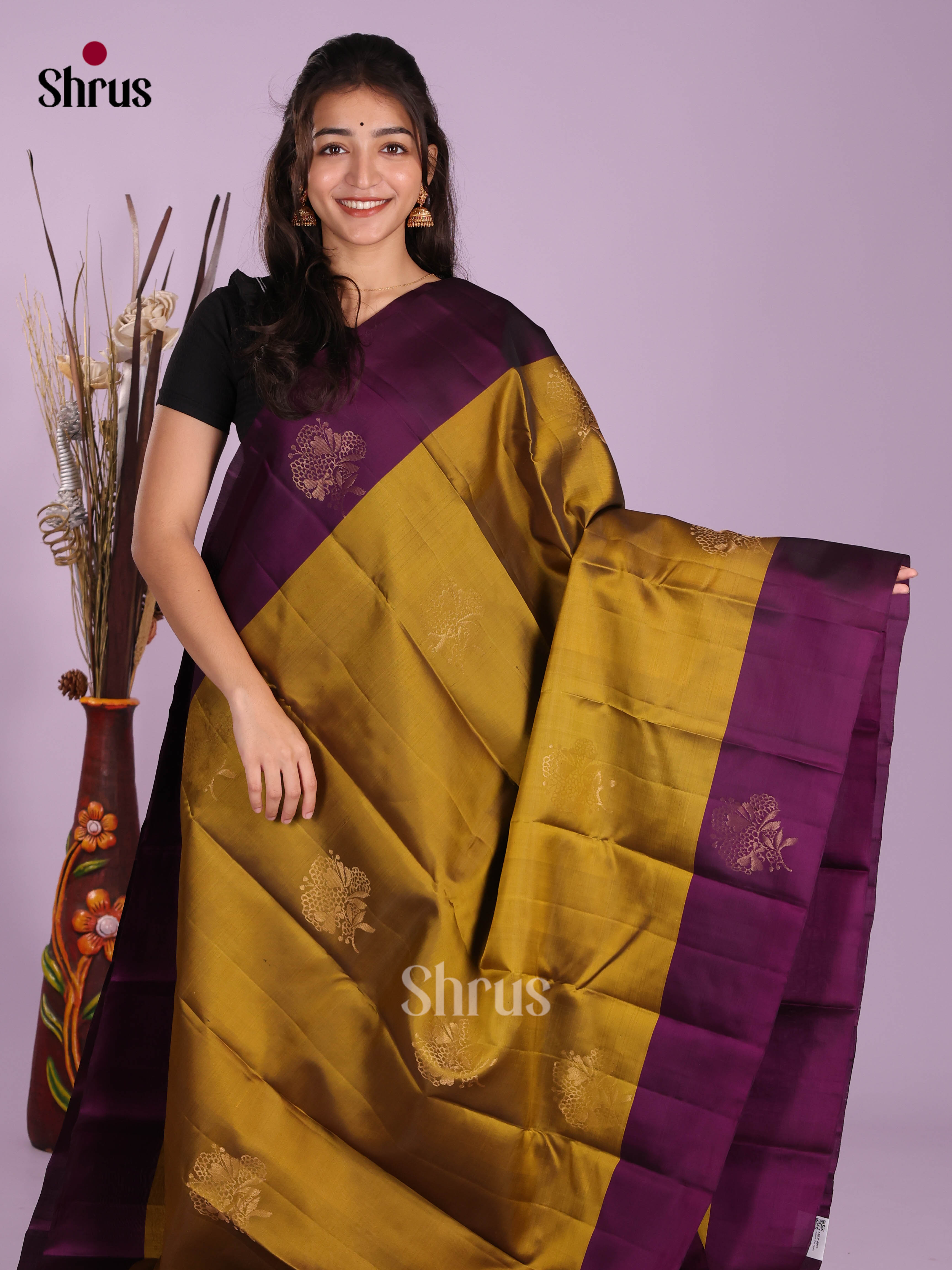 Mehandi & Violet - Softsilk-halfpure Saree - Shop on Shrus.com
