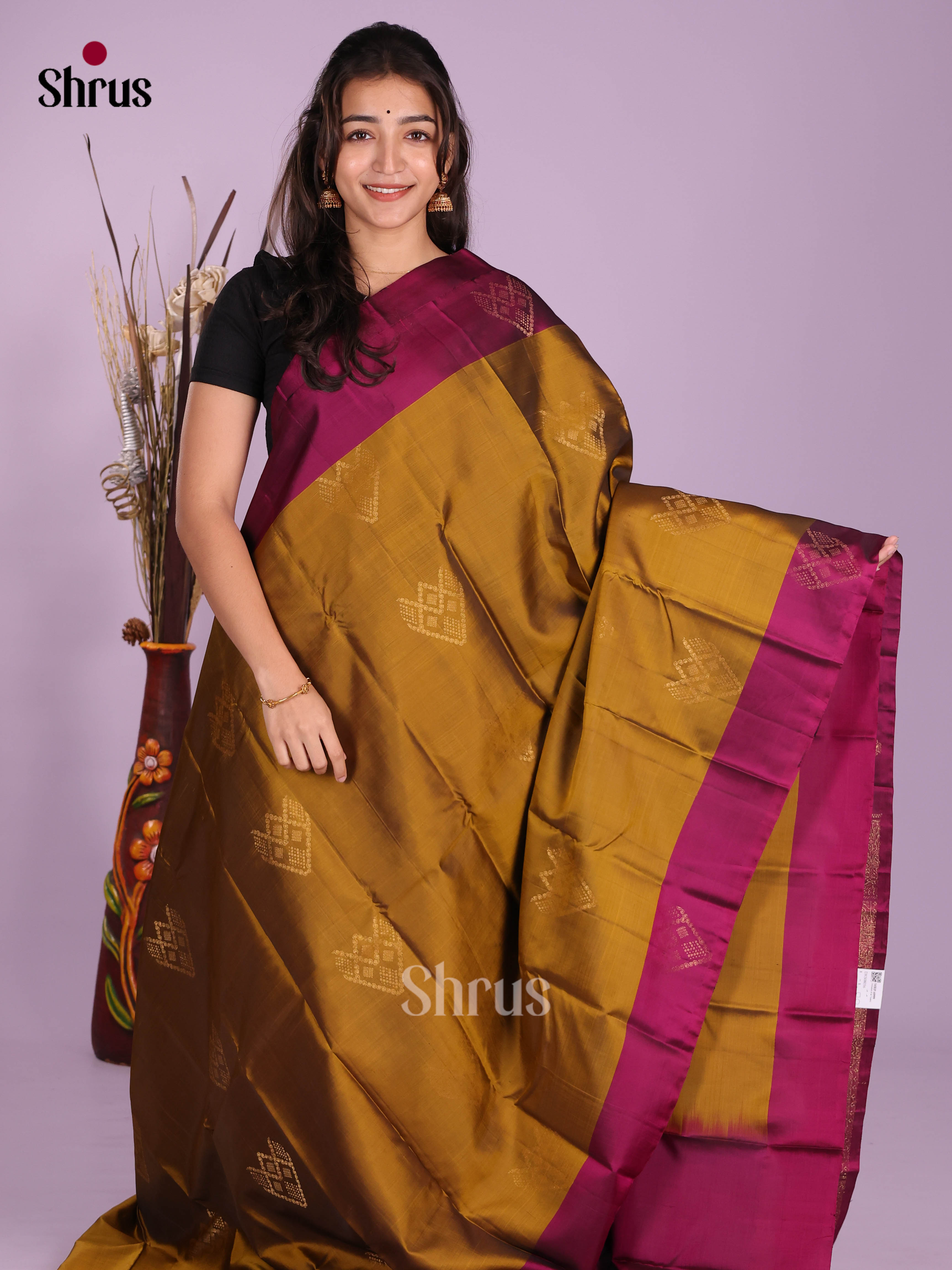 Mustard & Maroon - Softsilk-halfpure Saree