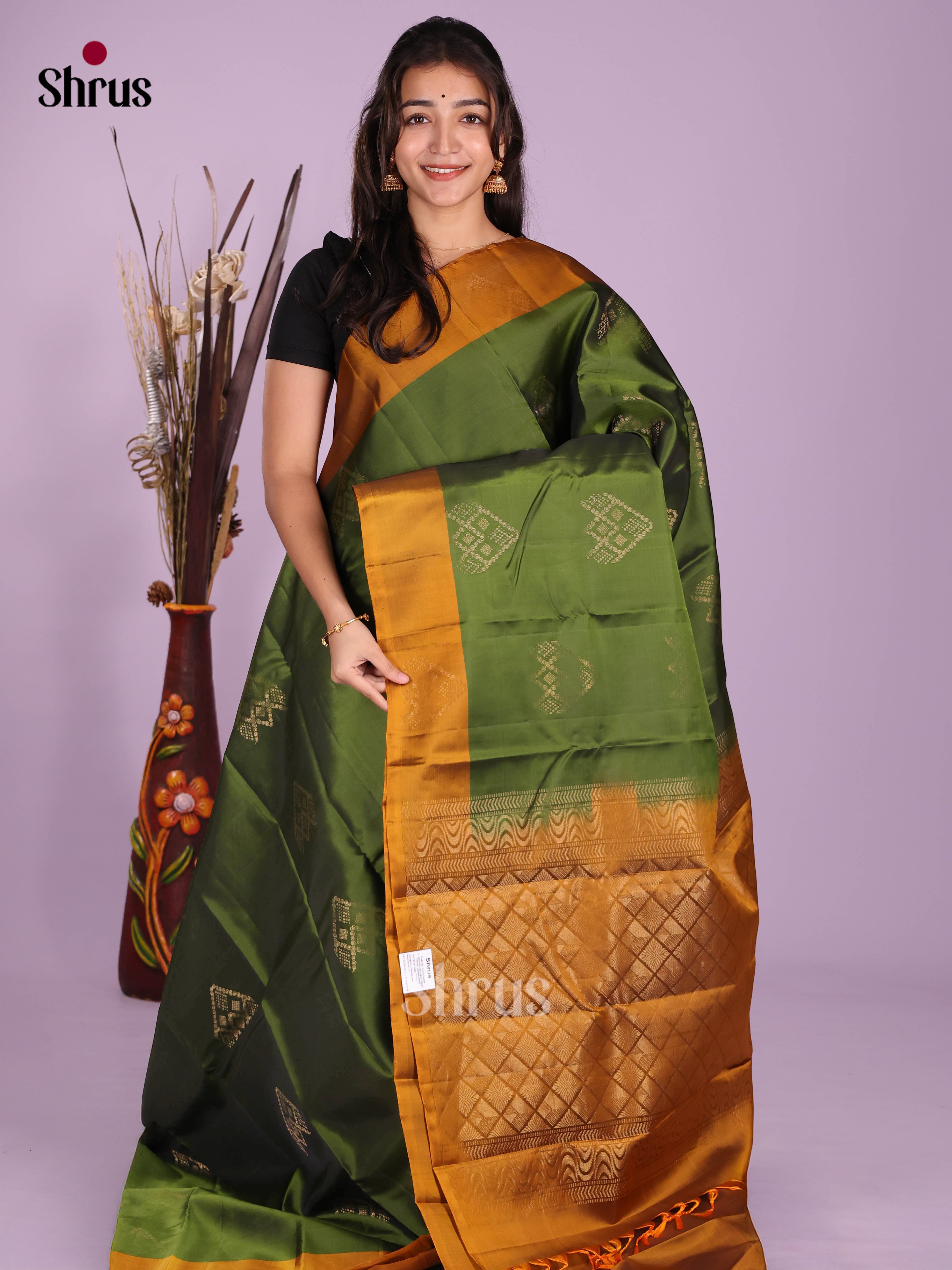 Green & Mustard - Softsilk-halfpure Saree
